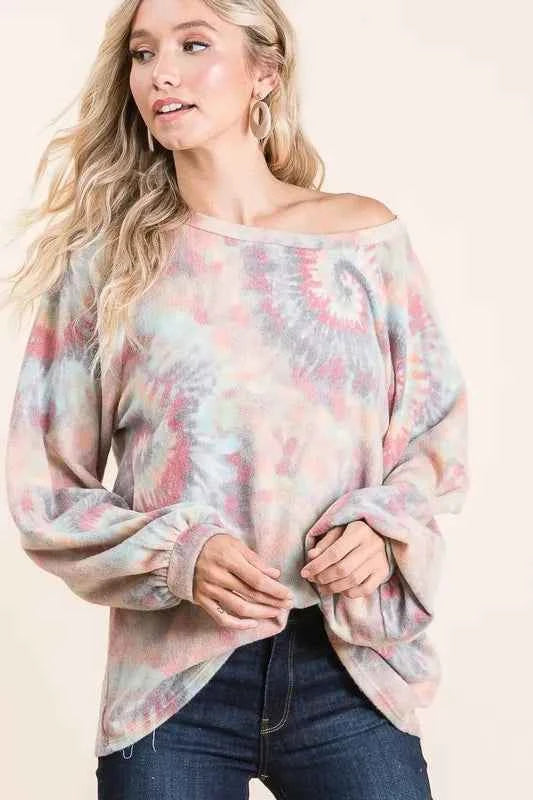 BiBi Brushed Tie Dye Print Top with Puff Sleeves 0127680469e84854b28ce5c5a4288483-Max-Origin