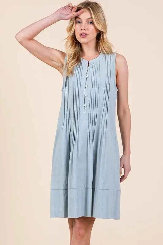 Lime 'N' Chili Denim Pintuck Detail Sleeveless Midi Dress LT DENIM 014e18e36cf548b991300109fd21f5d0-Max-Origin