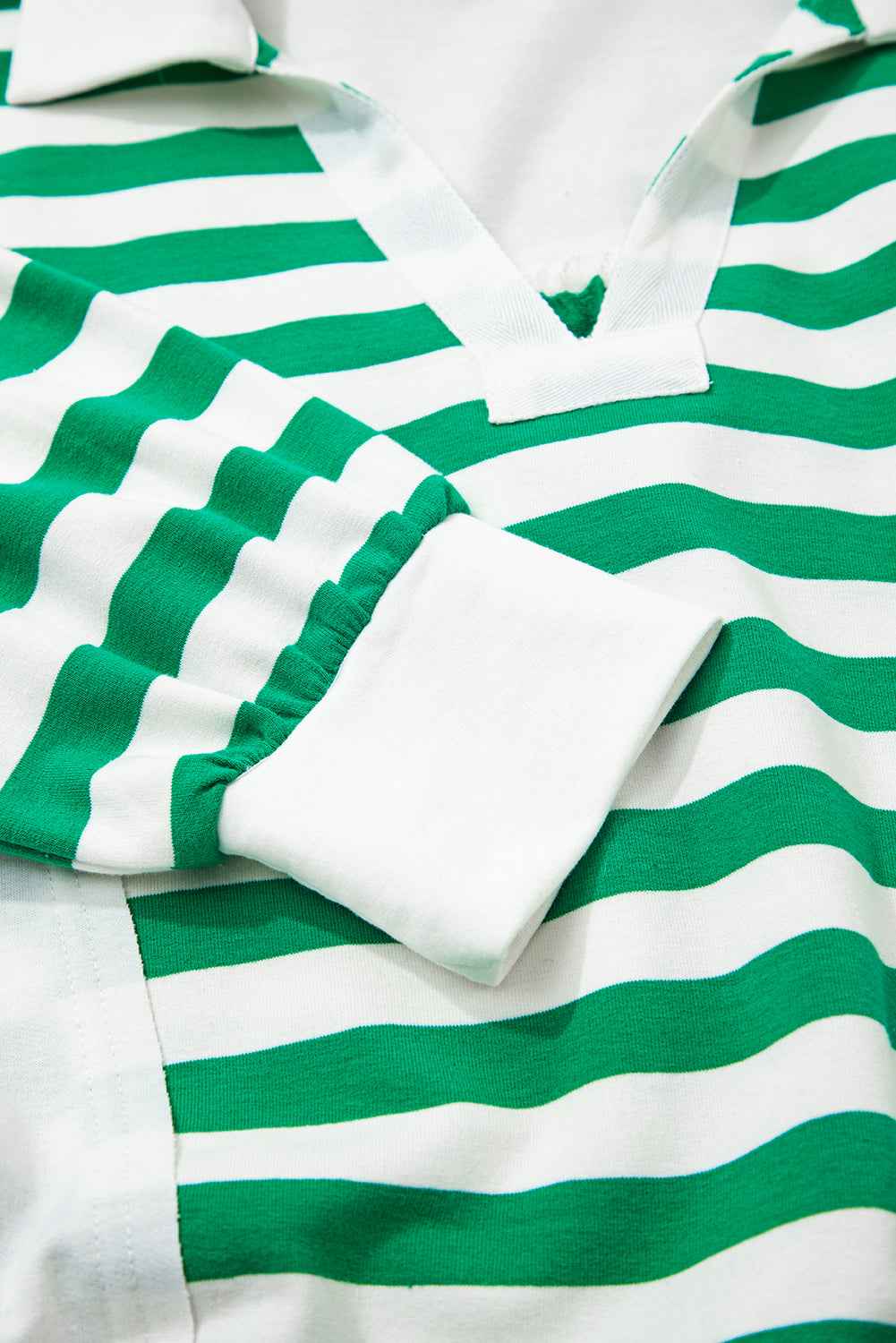 Green Striped Colorblock Patchwork Collared V Neck Cropped Pullover 0150dafb1efadb5e