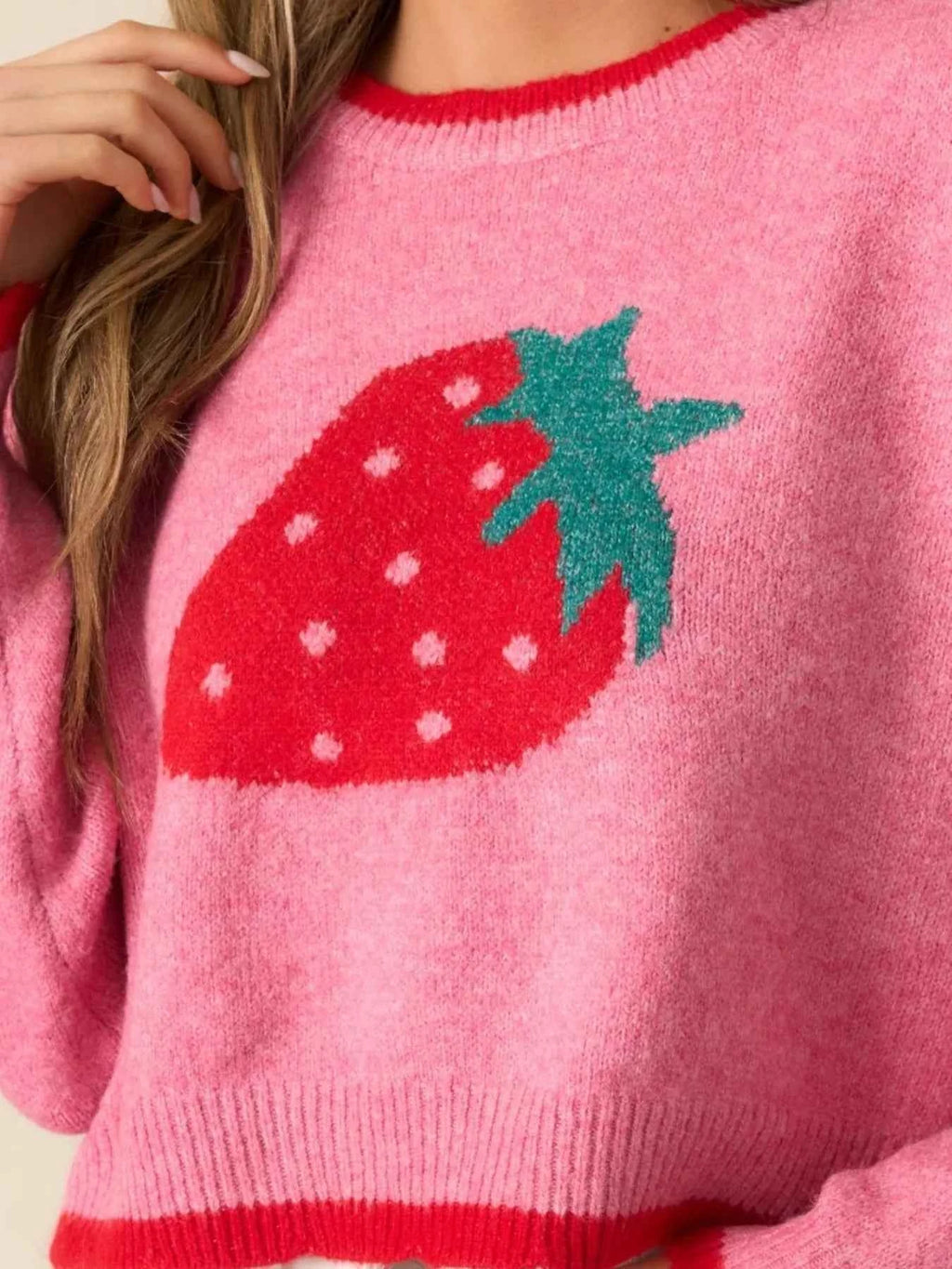Strawberry Round Neck Long Sleeve Sweater 015ec7a908b54730a0044fa933edc1a9-Max-Origin