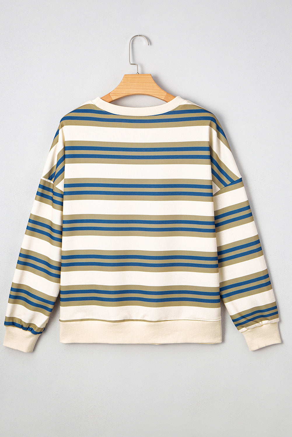 Khaki Striped Crew Neck Drop Shoulder Pullover Sweatshirt 0167e6adb1f58dca