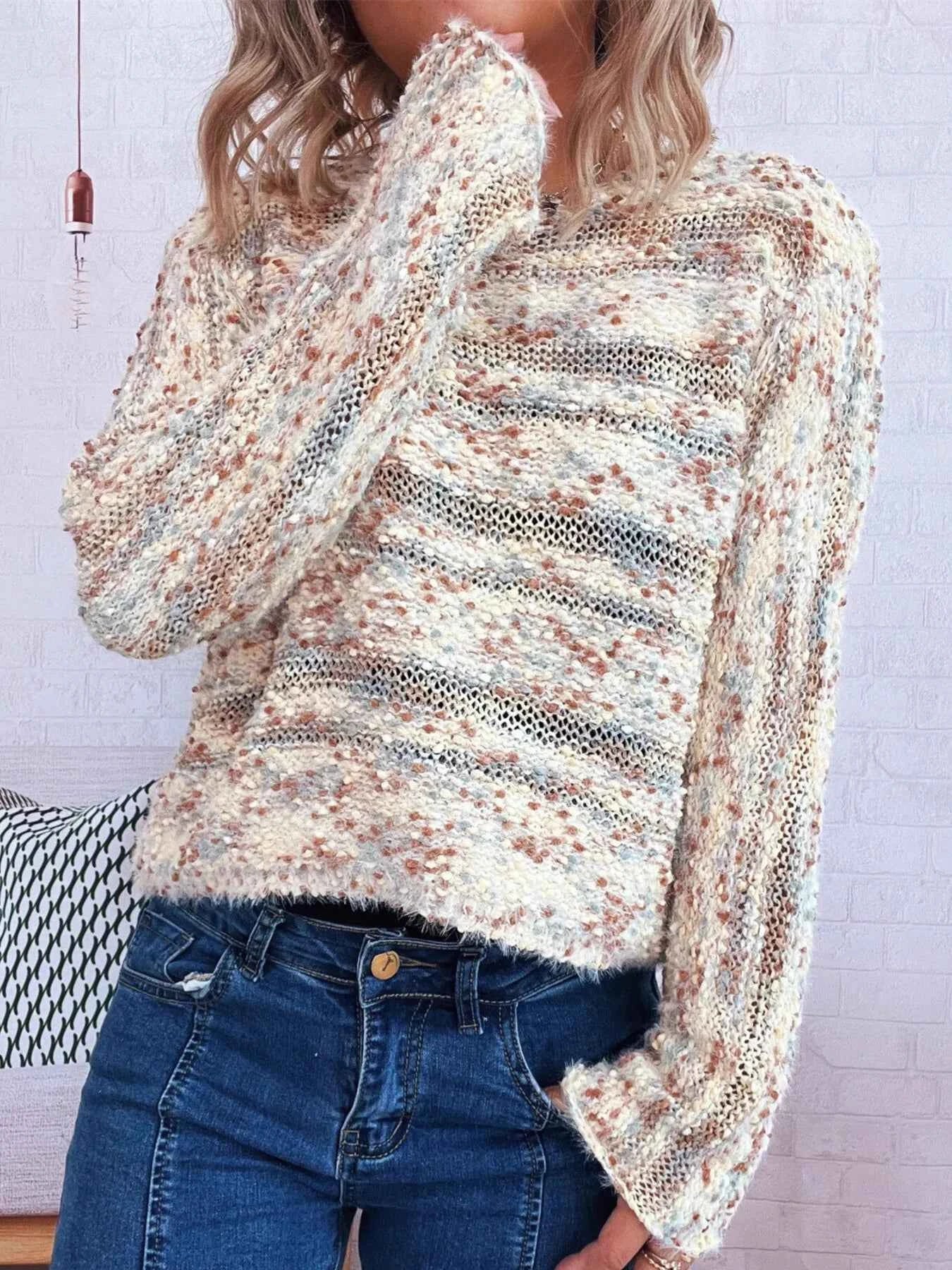 Round Neck Long Sleeve Sweater Pink One Size 016bb0e229ac42b7abab93354c7d8782-Max-Origin