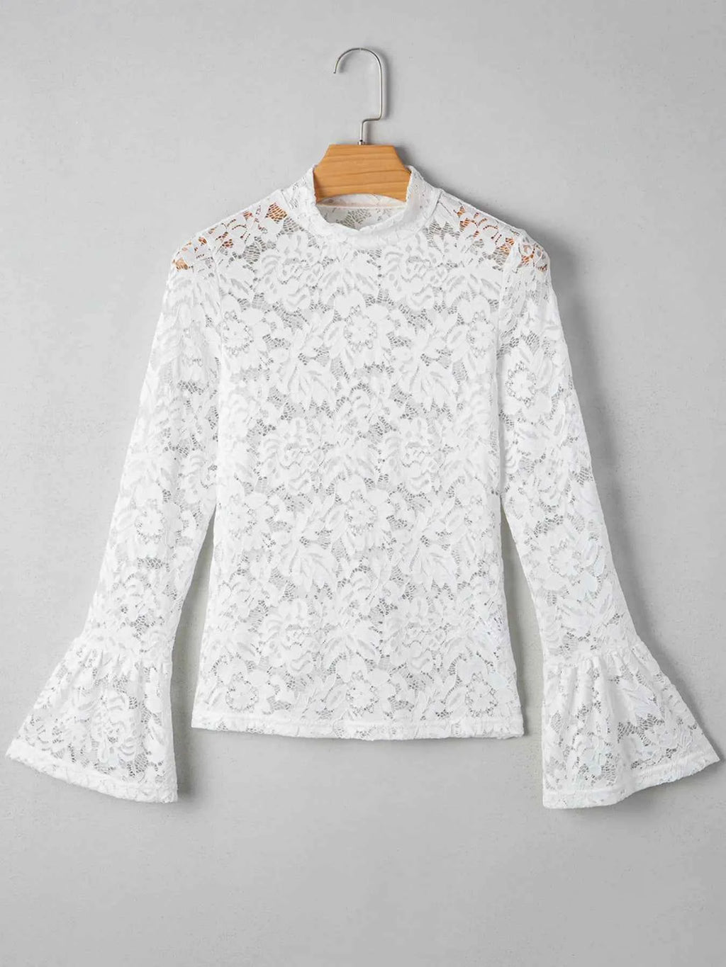 Lace Crochet Bell Sleeve Mock Neck Blouse 016eb6ab902841aaa28eff7617eddd50-Max-Origin