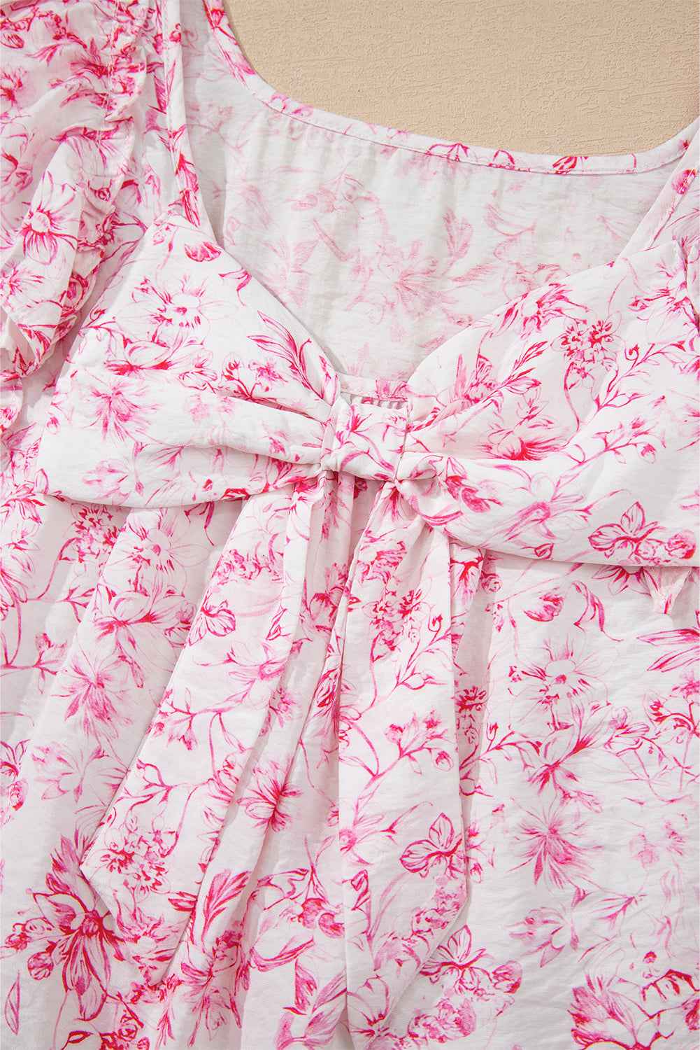 Sky Blue Floral Ruffle Short Sleeve Bow Back Blouse 019c2755155e5bfd