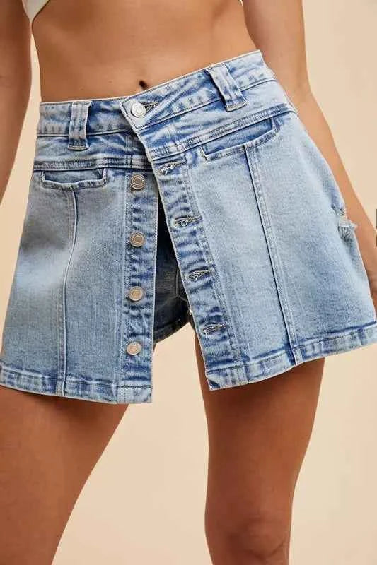 Annie Wear Button Detail Stretch Denim Wrap Mini Skort 01cfcd52d55f44ec9a86ed0c62cdf2b1-Max-Origin