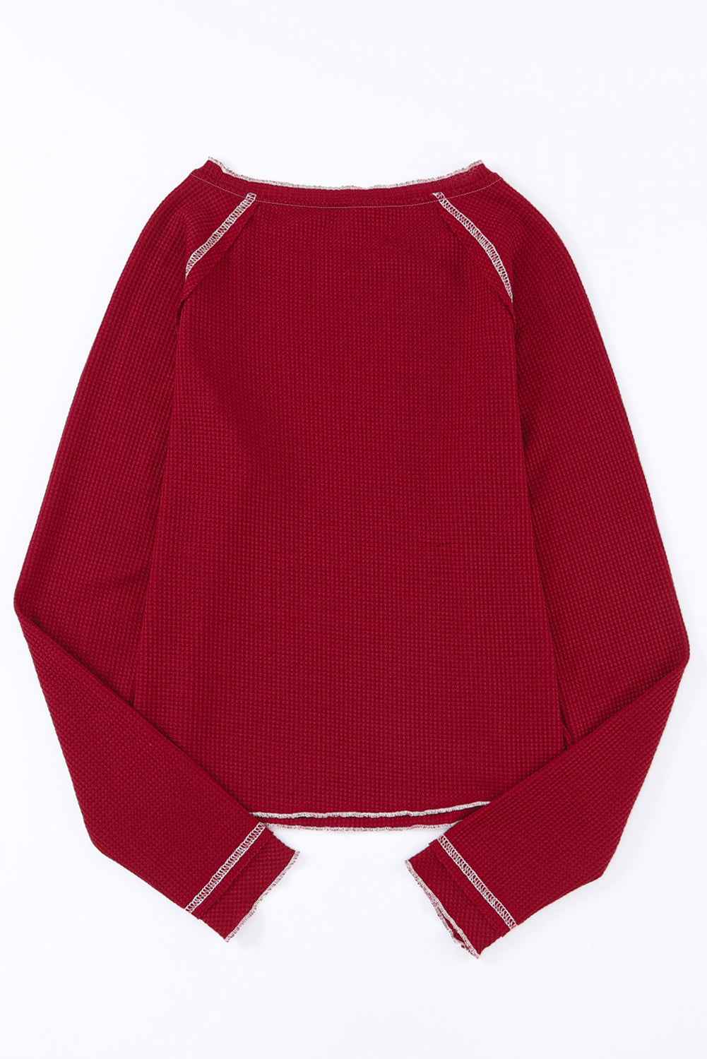 Red Exposed Seam Textured Pullover Long Sleeve Top 01fe2caf1afb5a1d