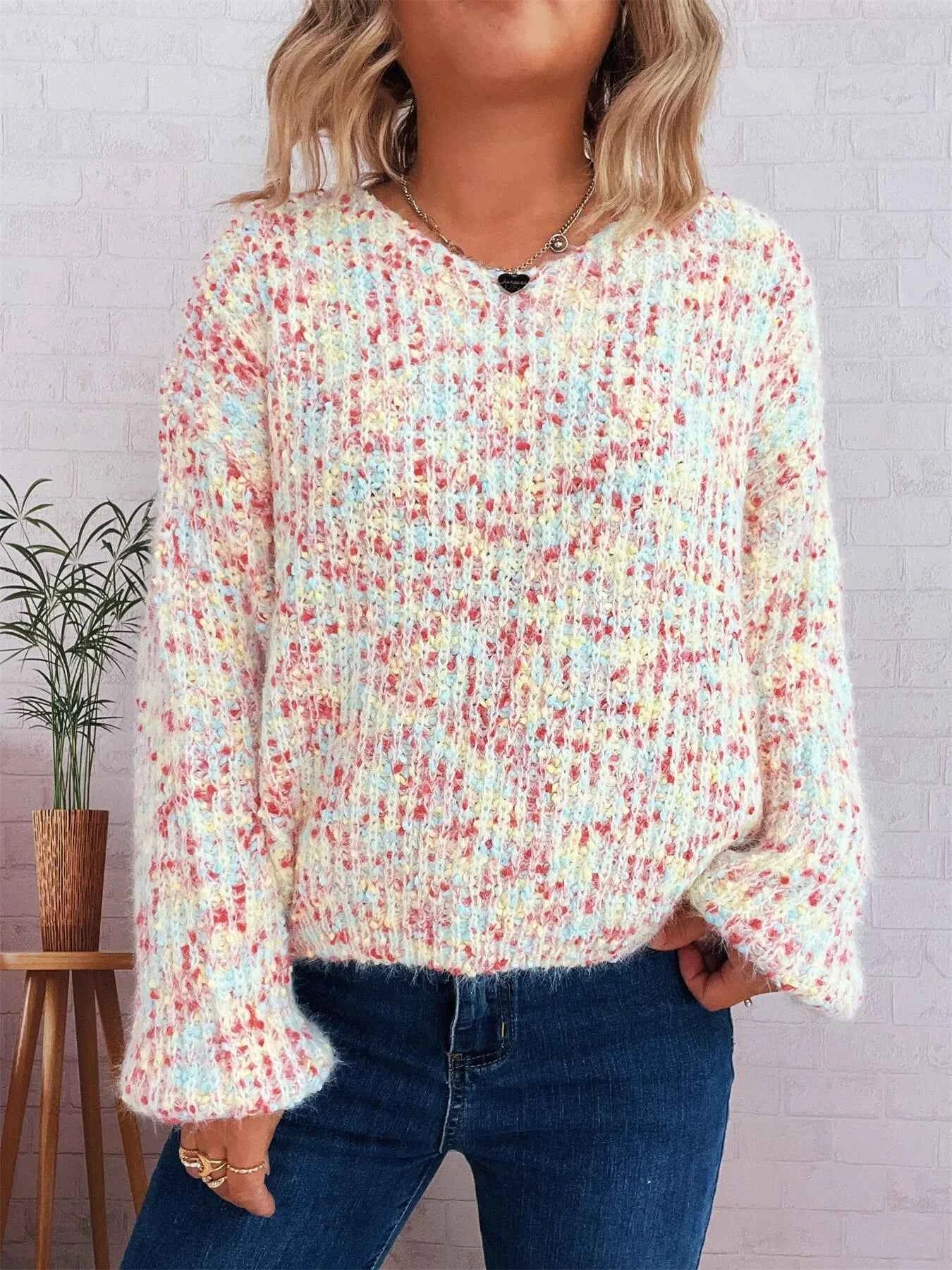 Colorful Long Sleeve Sweater White One Size 0207367d23bc42d794e550b99b0b1db1-Max-Origin