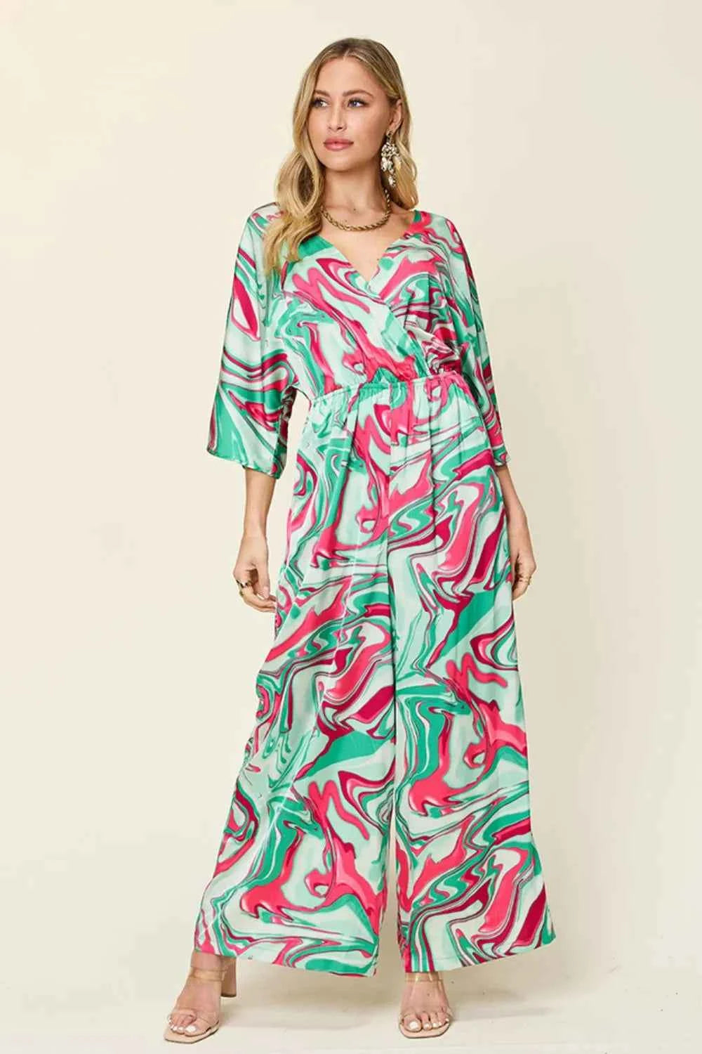 Double Take Full Size Half Sleeve Wide Leg Jumpsuit Green 021be3a4-95fb-4509-a9b1-b7dccbb4cc3d-Max