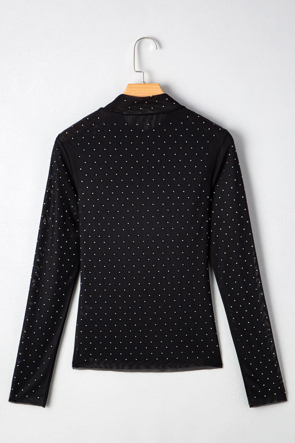Black Rhinestone Embellished Mesh Long Sleeve Top 022ccaed1f0aeacb