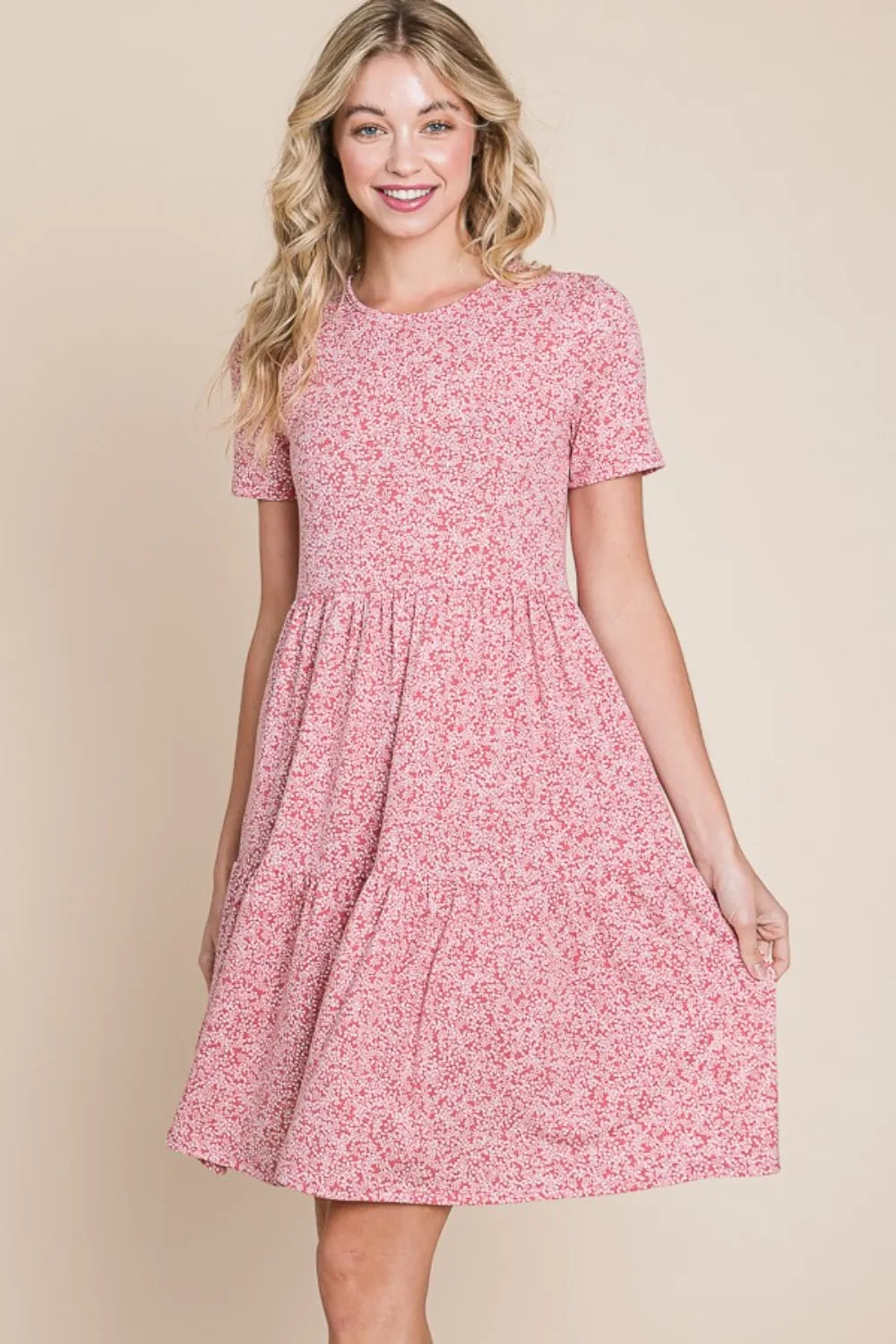 BOMBOM Printed Short Sleeve Mini Dress Marsala 02374913-840c-45e4-88dc-c42e05224df9-Max