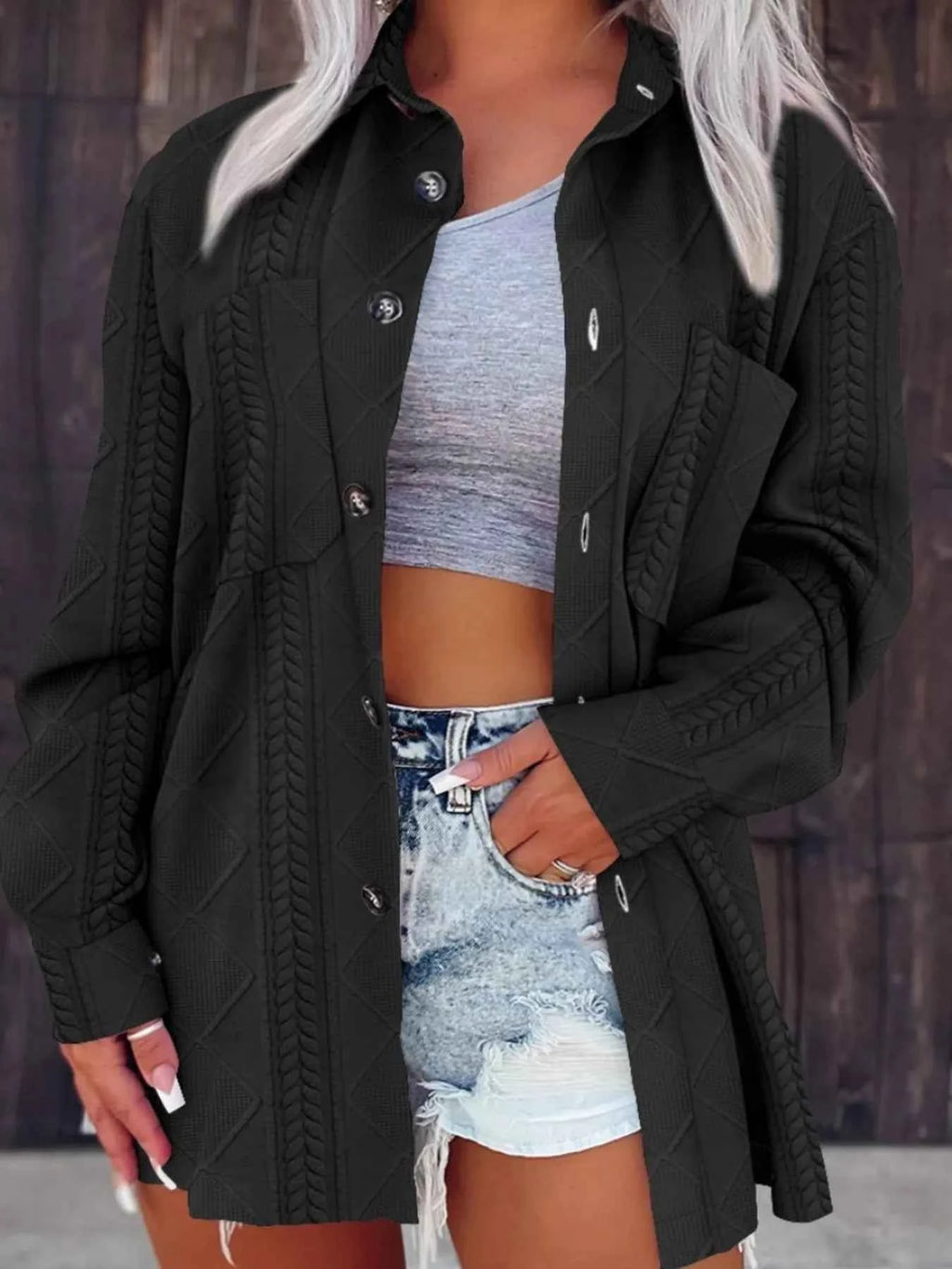 Button Up Long Sleeve Knit Outerwear Black 024d0960bf954ff4b058ca99dd23b9cc-Max-Origin