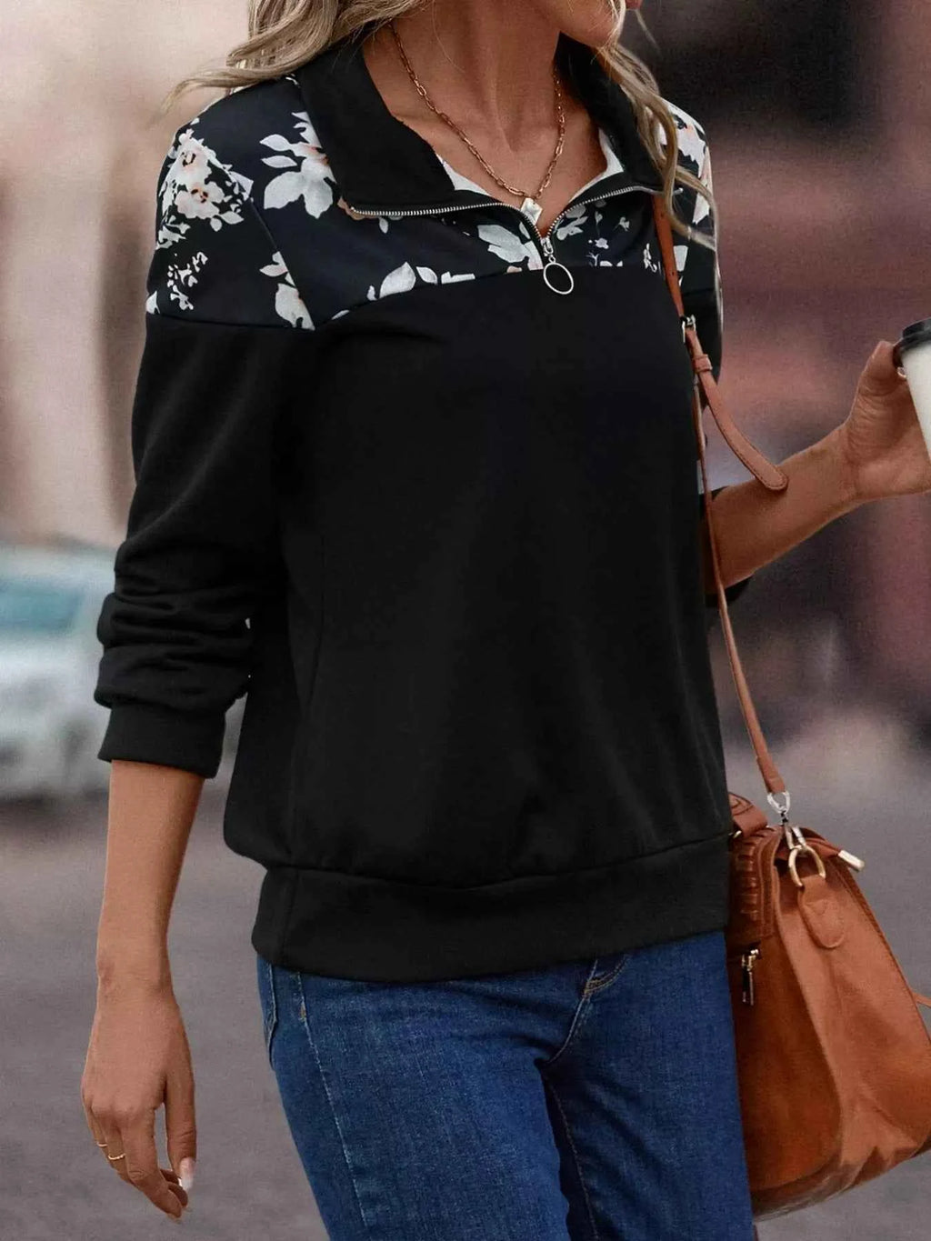 Floral Print Quarter Zip Sweatshirt 028b9e47-a2a8-4f55-aa7b-957cff8b7561-Max-Origin