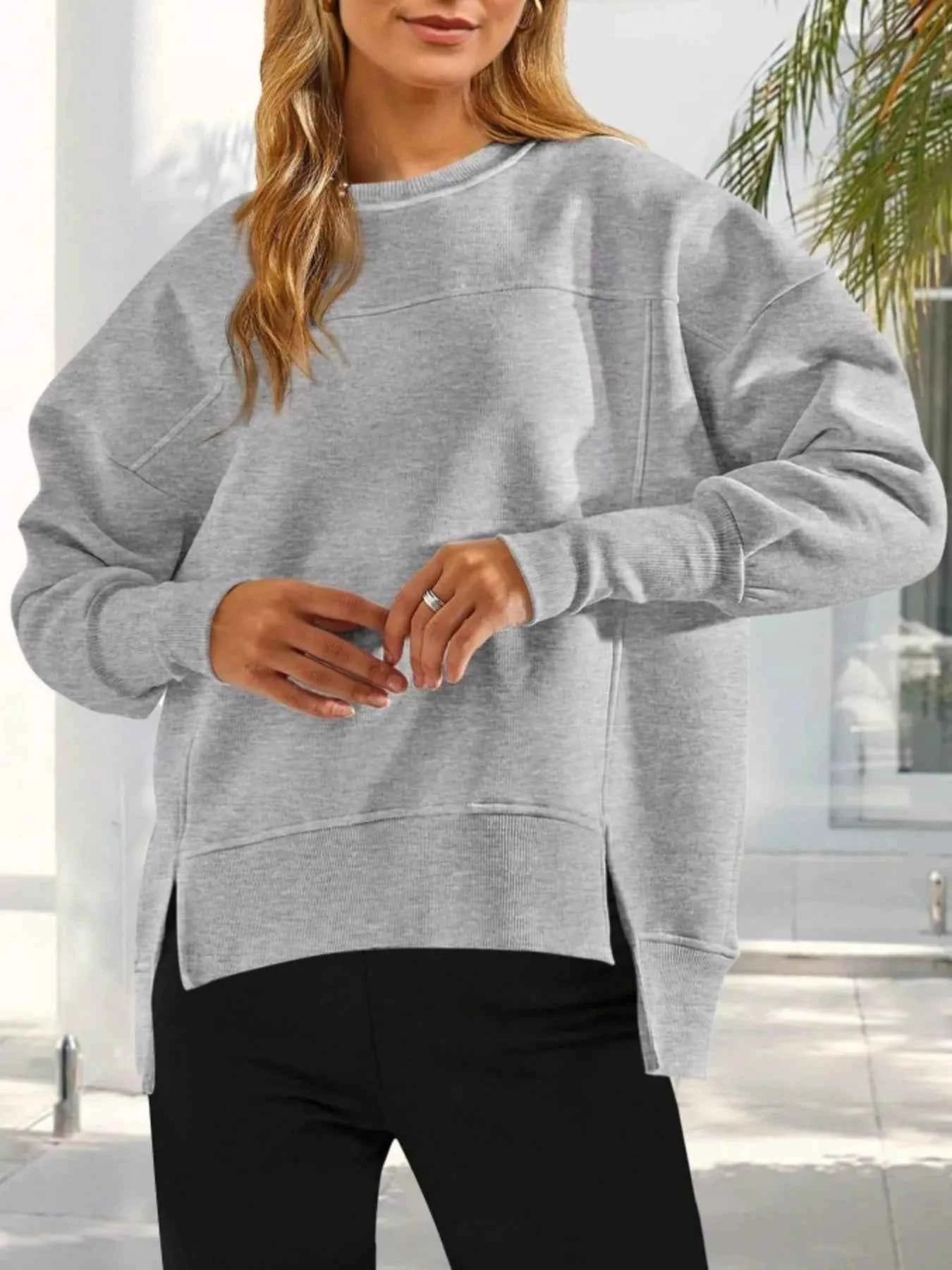 Slit Round Neck Dropped Shoulder Sweatshirt 029118c830d34709b6363cae51d42ae0-Max-Origin
