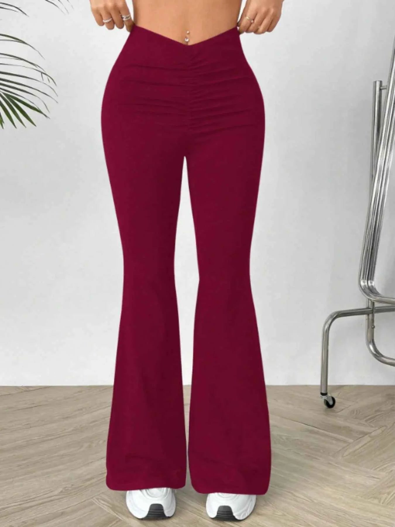 High Waisted Flare Pants Burgundy 02abdb1b-8834-4548-b762-ff239d991c81-Max-Origin