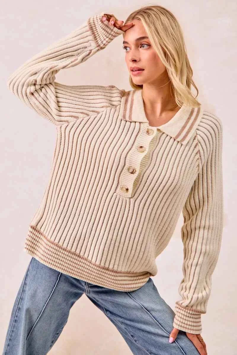 BiBi Half Button Ribbed Two Tone Sweater 02b771dea0bf4c0faf589298e44d7b53-Max-Origin