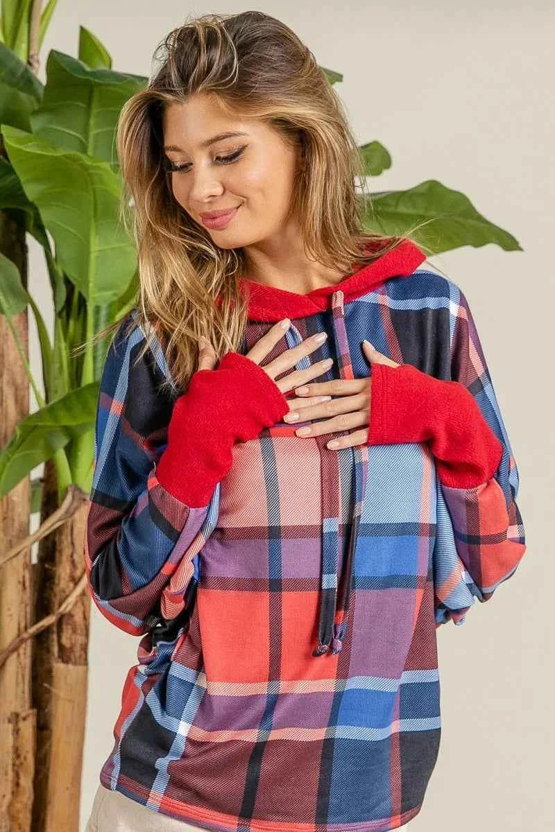 BiBi Plaid Mirr Brushed Rib Contrast Thumb Open Hoodie RED BLUE 02c1042f77b64f11bb20d034e362beb5-Max-Origin