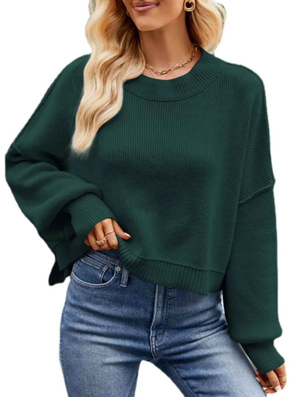 Round Neck Long Sleeve Sweater 02c4bebb252744098507f54e11b64aca-Max-Origin