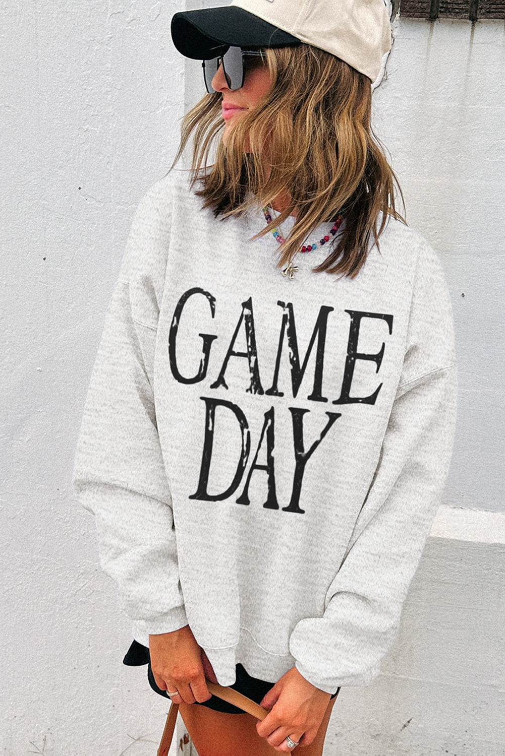 Black GAME DAY Vintage Washed Letter Graphic Baggy Sweatshirt 02d4db8dd608b96d
