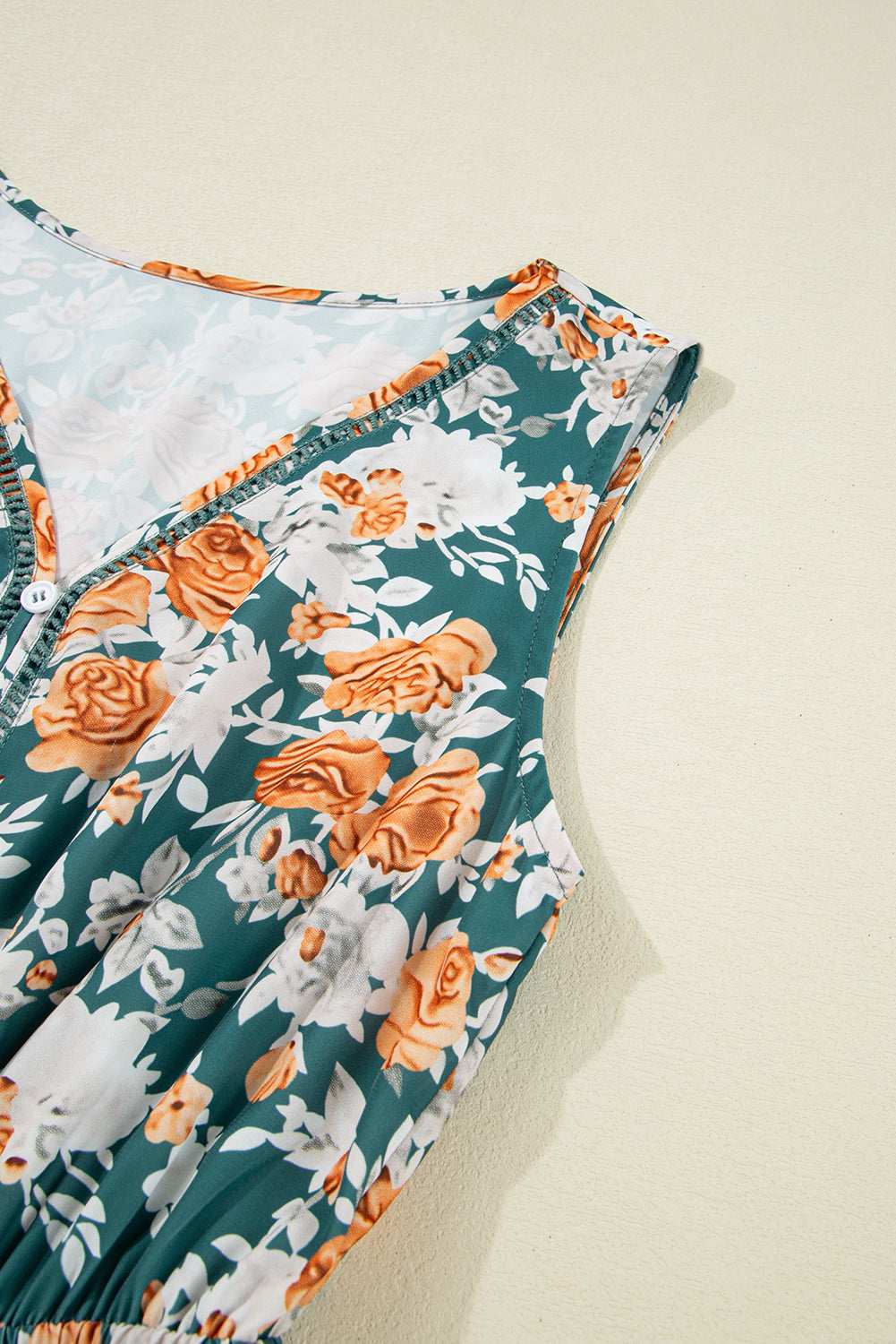 Green Floral Print Trimmed V Neck Sleeveless Vacation Dress 02e2647b989a966c-_8