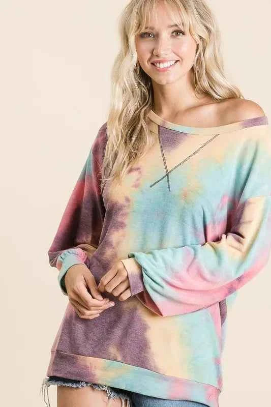 BiBi Tie Dye Print French Terry Sweatshirt 0338090b2a1b41738f4498a562e65994-Max-Origin