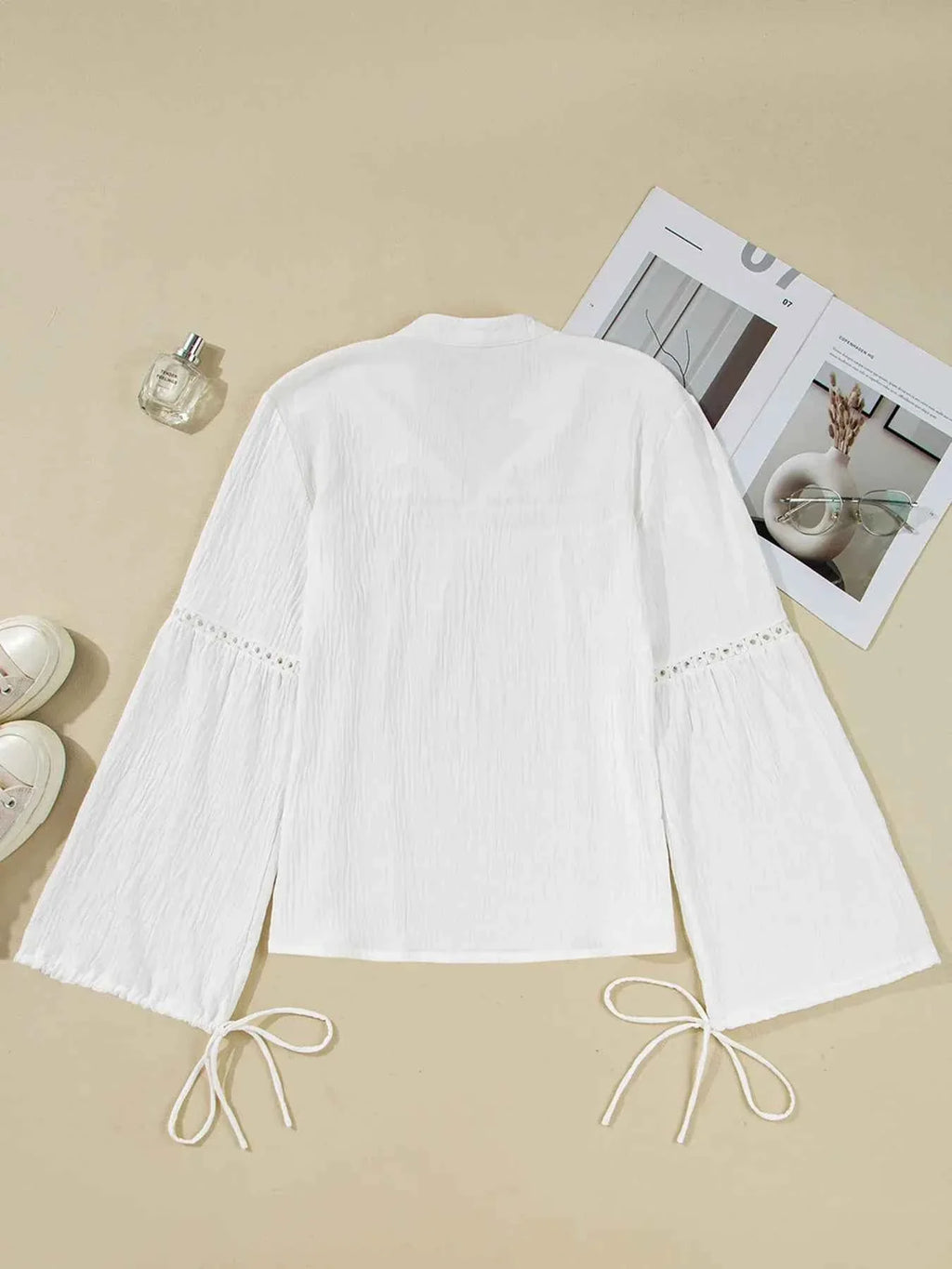 Drawstring Puff Sleeve Tie Neck Blouse 03406af7d67b4955854a625dd692391a-Max-Origin