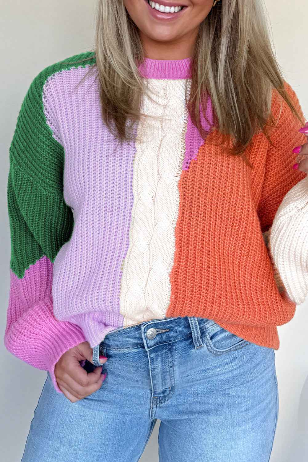 Desert Gold Colorblock Knit Drop Shoulder Loose Fit Sweater Desert Gold 100%Acrylic 03477dfda8008944