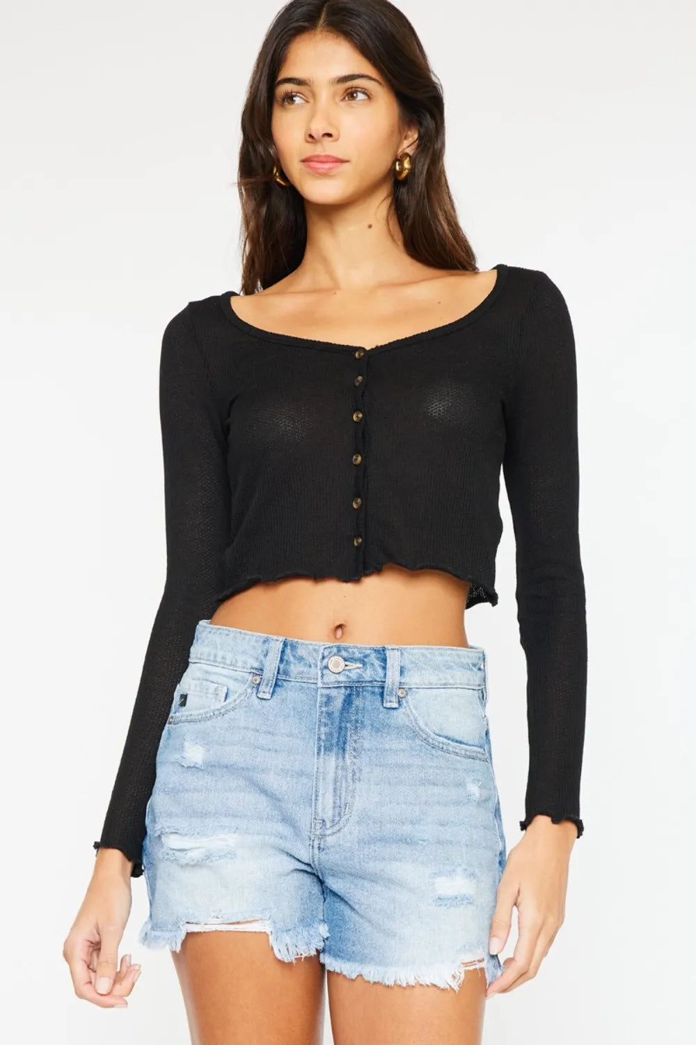 Kancan High Waist Frayed Denim Shorts 0354c6c7-f304-4466-9ec4-169d660c2f0b-Max