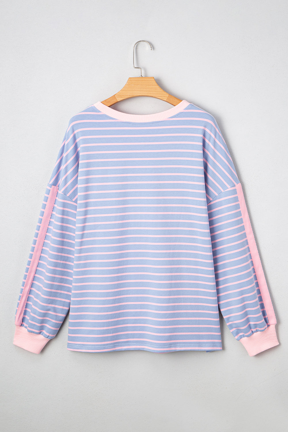Sky Blue Stripe Oversized Contrast Trim Drop Shoulder Casual Top 035826a258038d7b