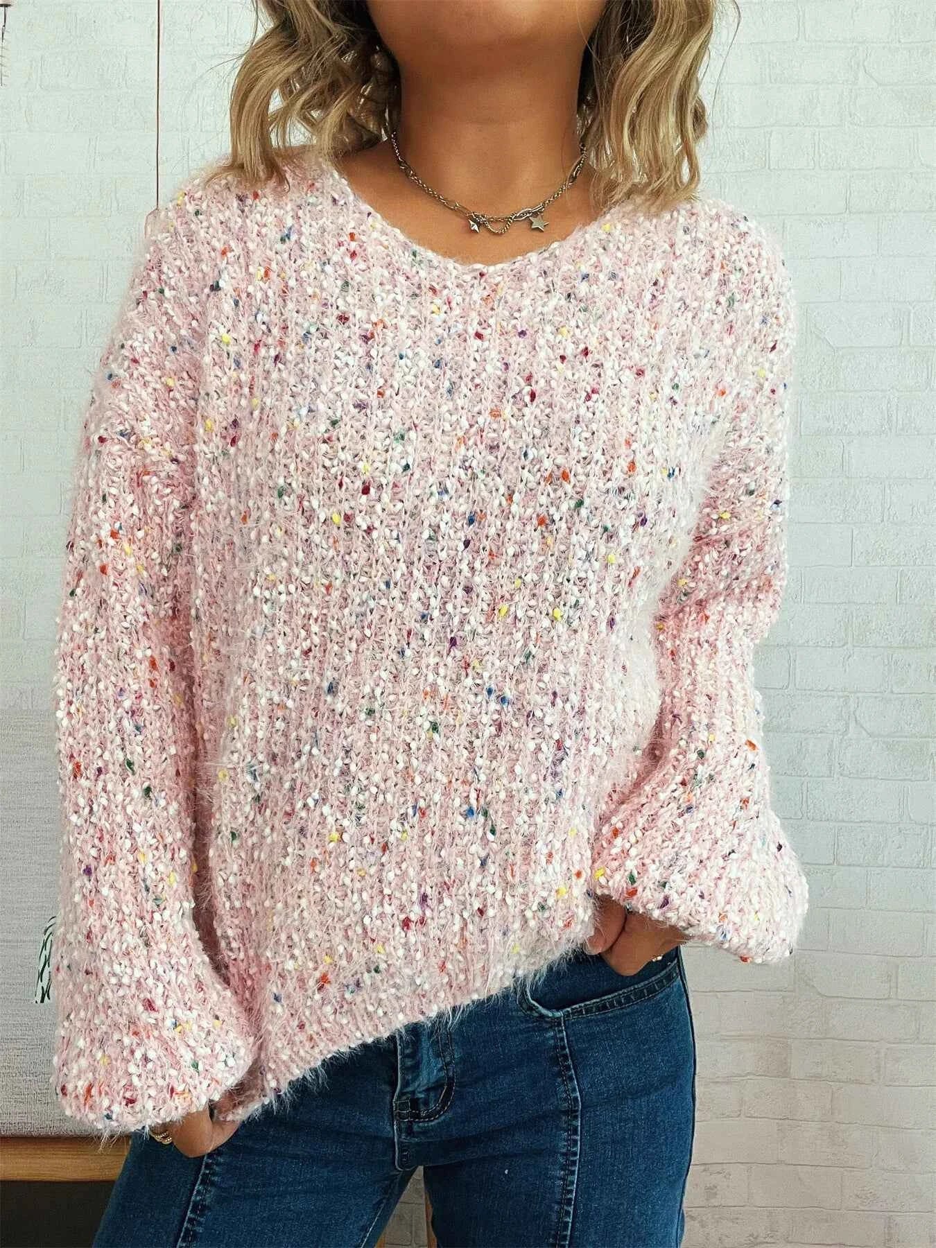Colorful Long Sleeve Sweater Pink One Size 036c8152464e408babb7c65fa8106edc-Max-Origin