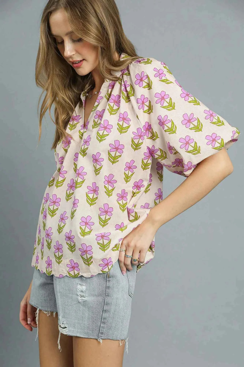 Umgee Floral Print Puff Sleeve Blouse 037e803d-dcc5-4a4a-a51e-5185c20d592b-Max-Origin