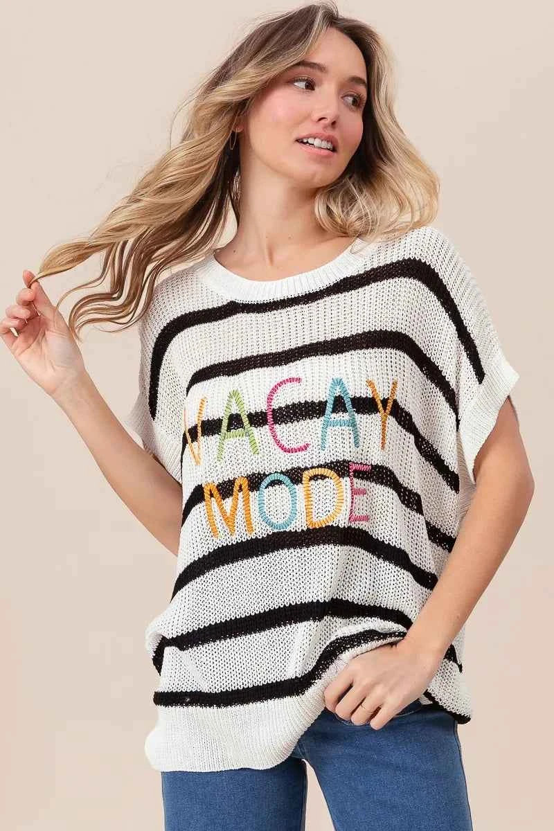 BiBi Vacay Mode Lettering Drop Shoulder Striped Sweater 038327ea607d438f821732e3b4e1c162-Max-Origin