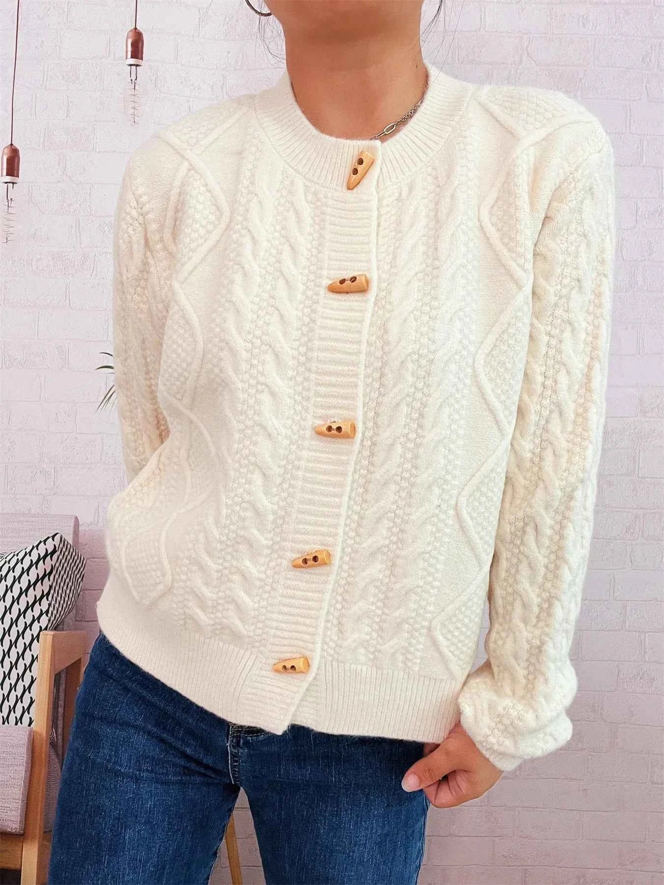 Cable Knit Button-Up Cardigan 038432709d4343a690e4b7eb879d753a-Max-Origin