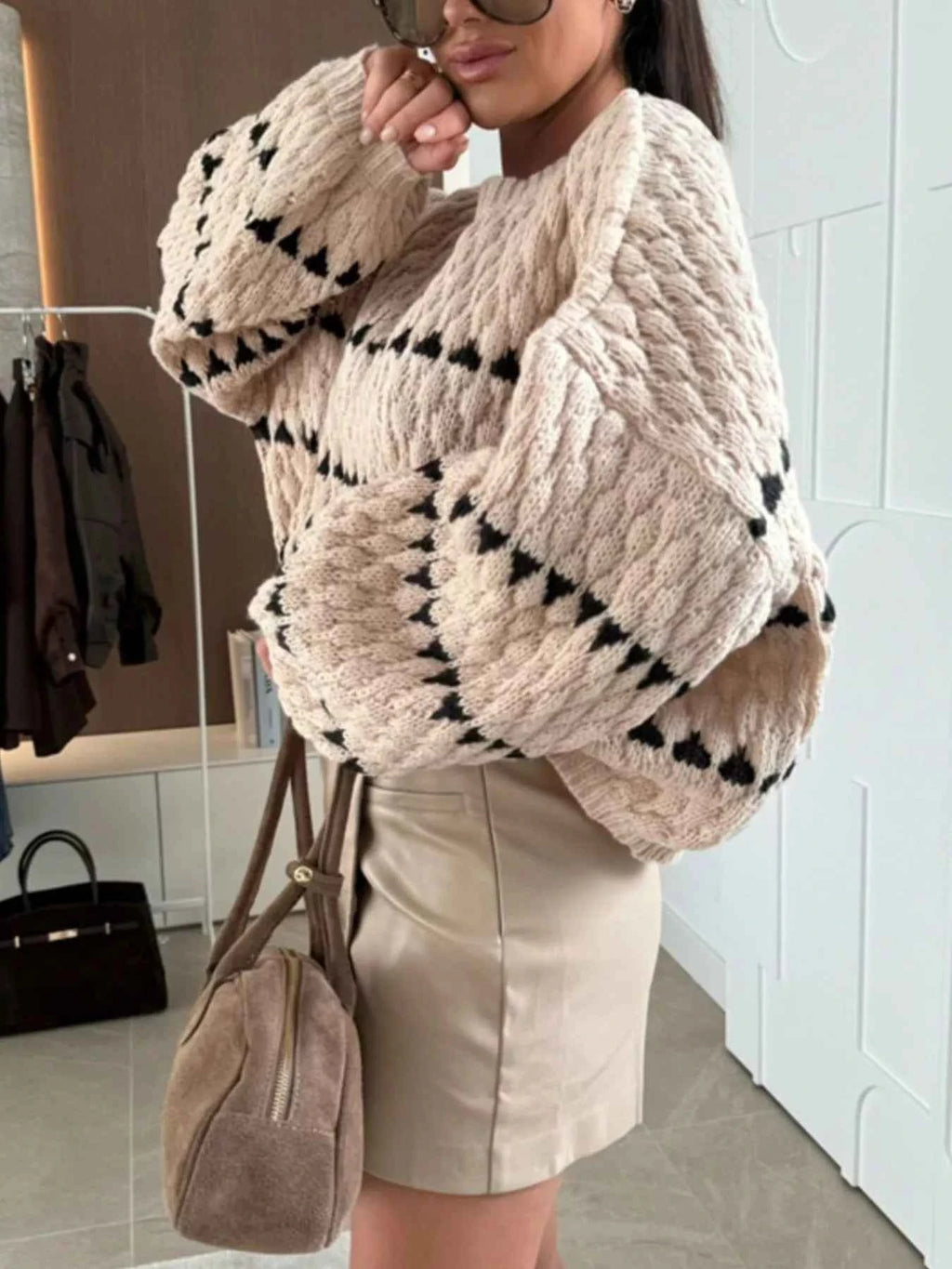 Chunky Knit Striped Sweater with Balloon Sleeves 03ce5515-7cff-47b7-b7e1-e062b4b7aed7-Max-Origin