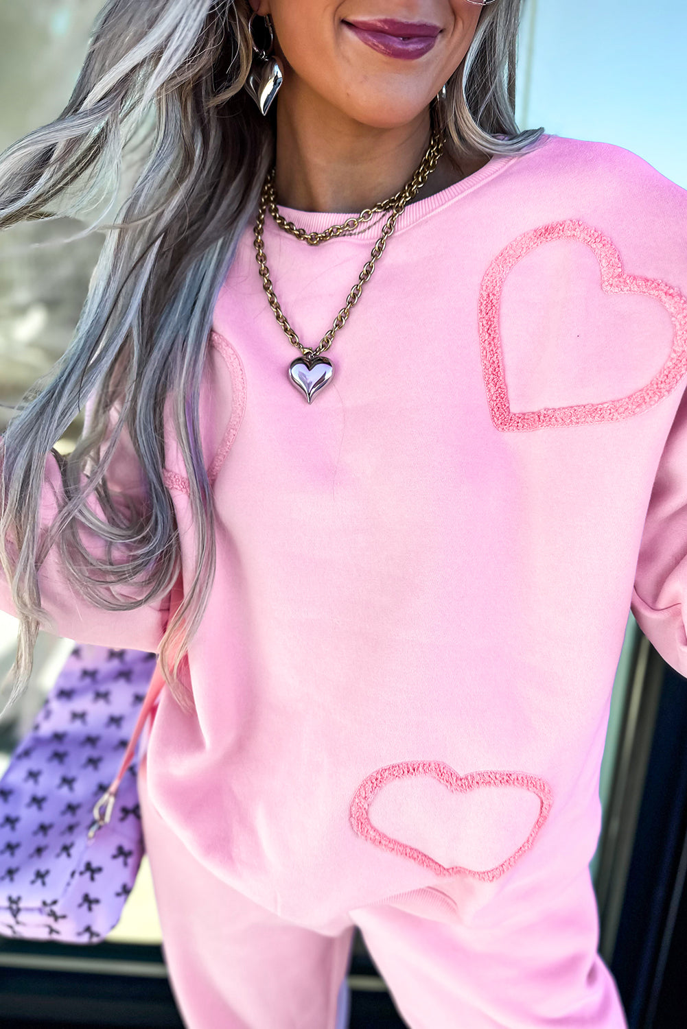 Phalaenopsis Chenille Heart Pattern Casual Pants Set 03d39d63655f1727