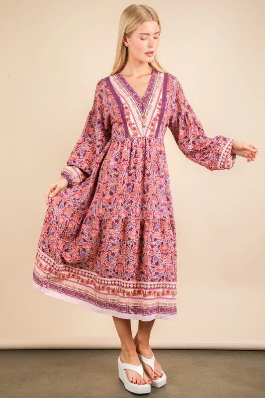 VERY J Floral Printed Boho V-Neck Balloon Sleeve Dress 03fac03d371249cfbcf4d01fa37895d0-Max-Origin