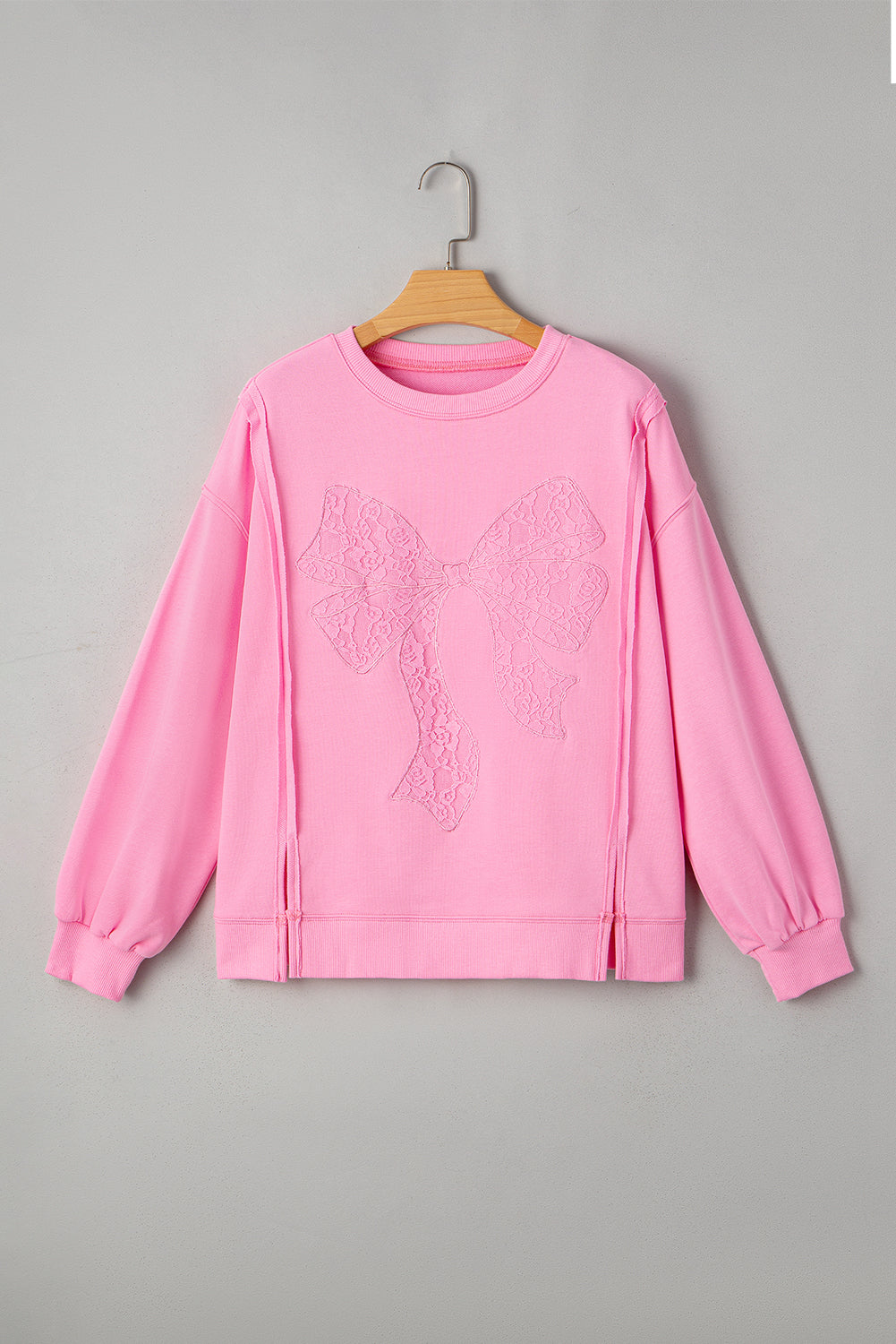 Bonbon Lace Bow Embroidered Exposed Seam Sweatshirt 03fc5376ddb7f680