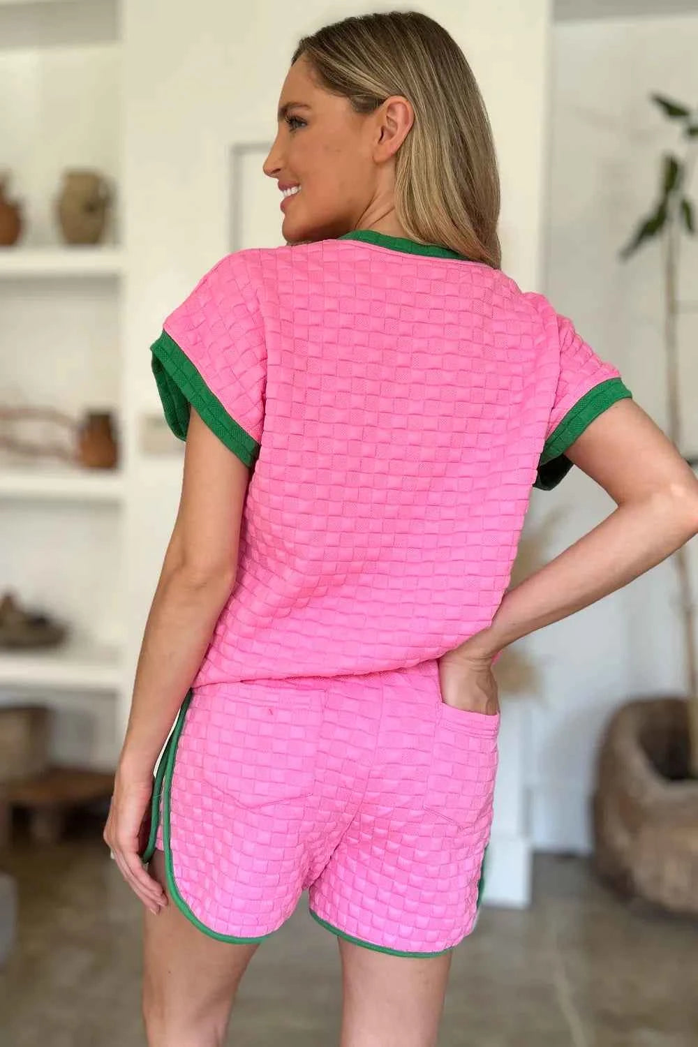 Double Take Full Size Texture Contrast T-Shirt and Shorts Set 041ca92a-fd63-4bb6-8f55-c7ff35448a78-Max