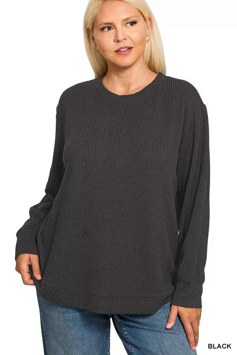 Zenana Full Size Raised Rib Round Neck Long Sleeve Top Plus Size 0421c565-39fa-454b-abe6-ab52068574a4-Max-Origin