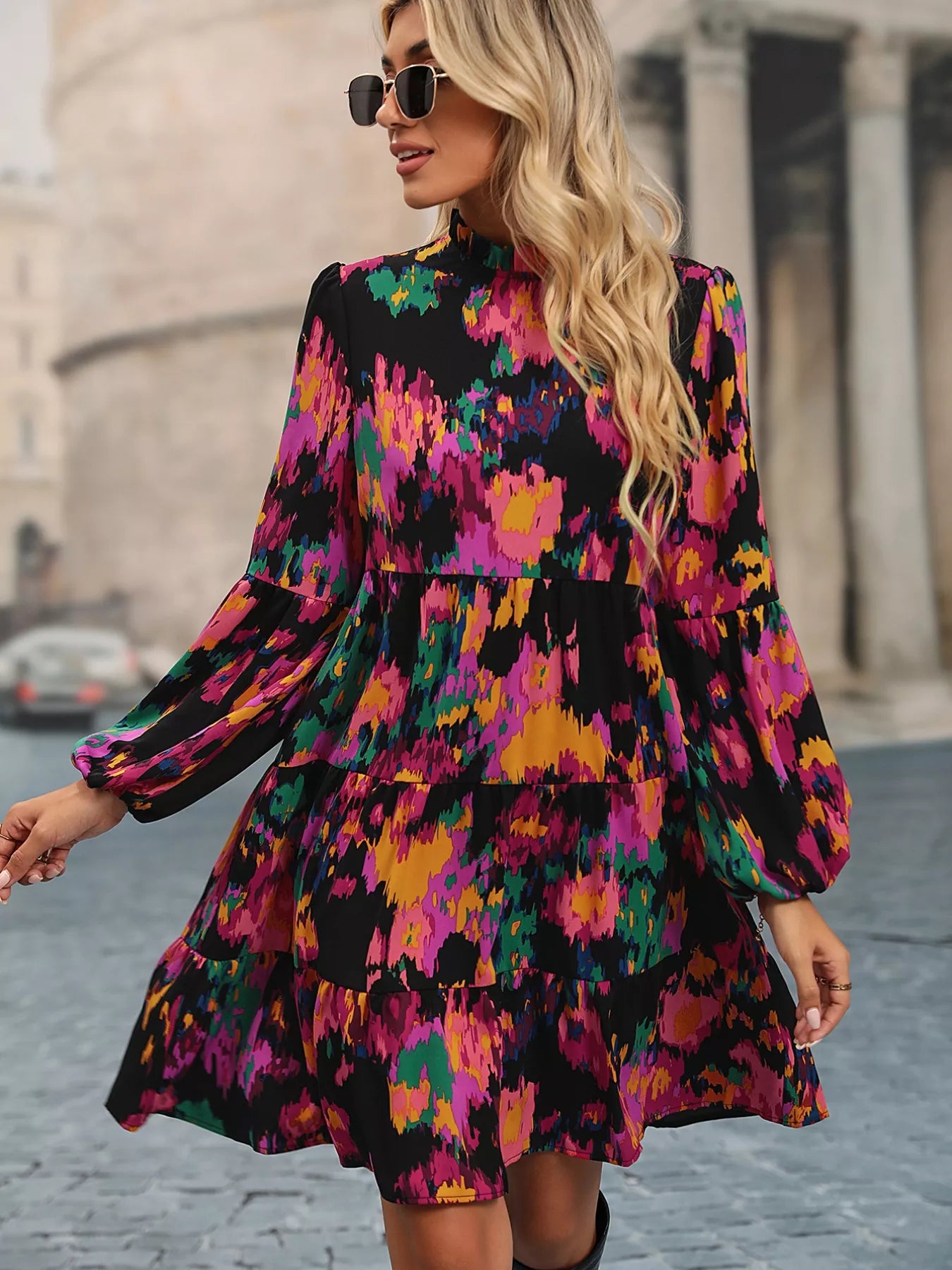 Printed Balloon Sleeve Mini Dress 04801256-b822-4bf4-97ec-8f836f0290cd-Max-Origin
