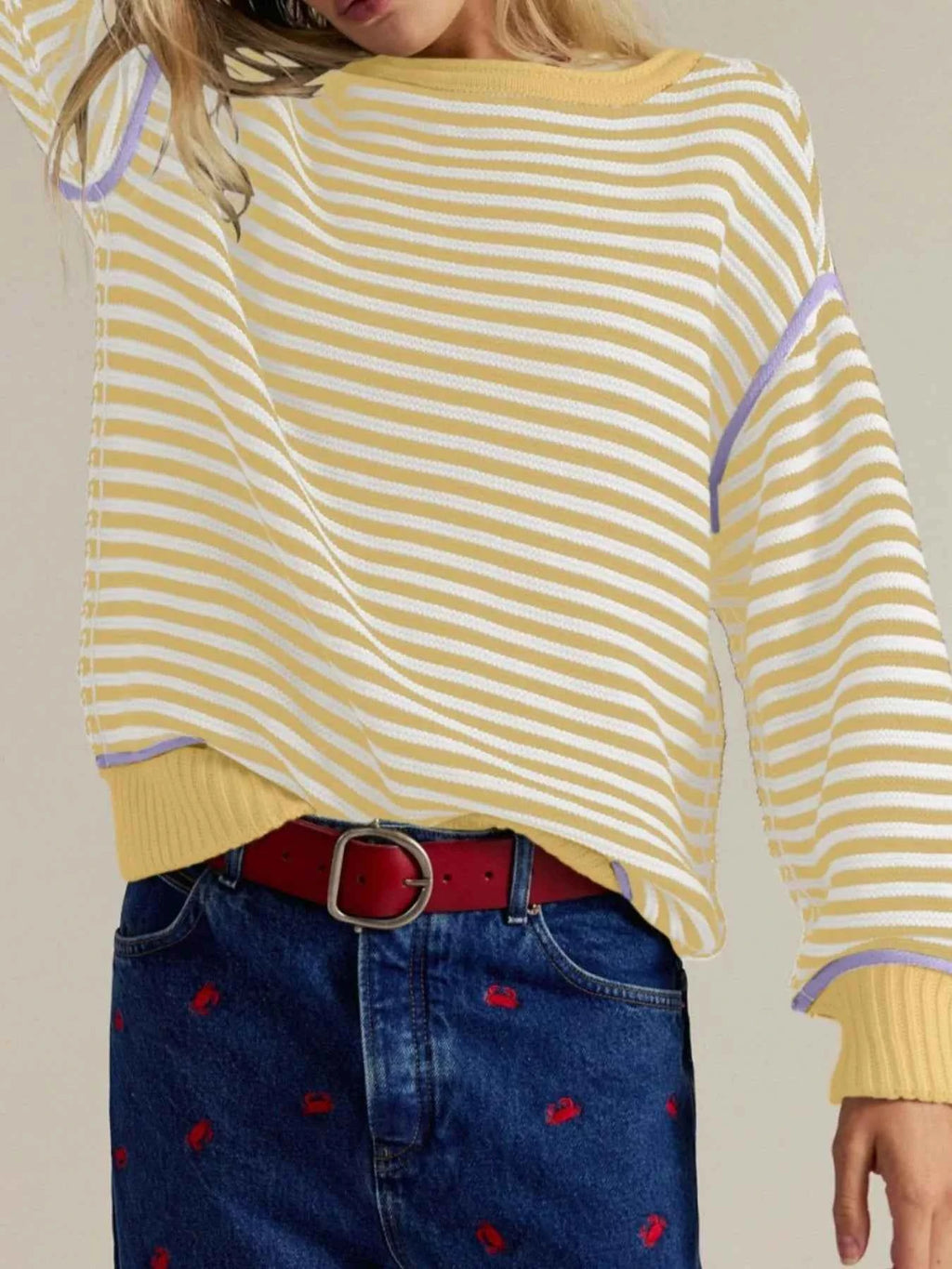 Striped Round Neck Long Sleeve Sweater 0487a360-5638-48b8-bbda-a6ba84041777-Max-Origin