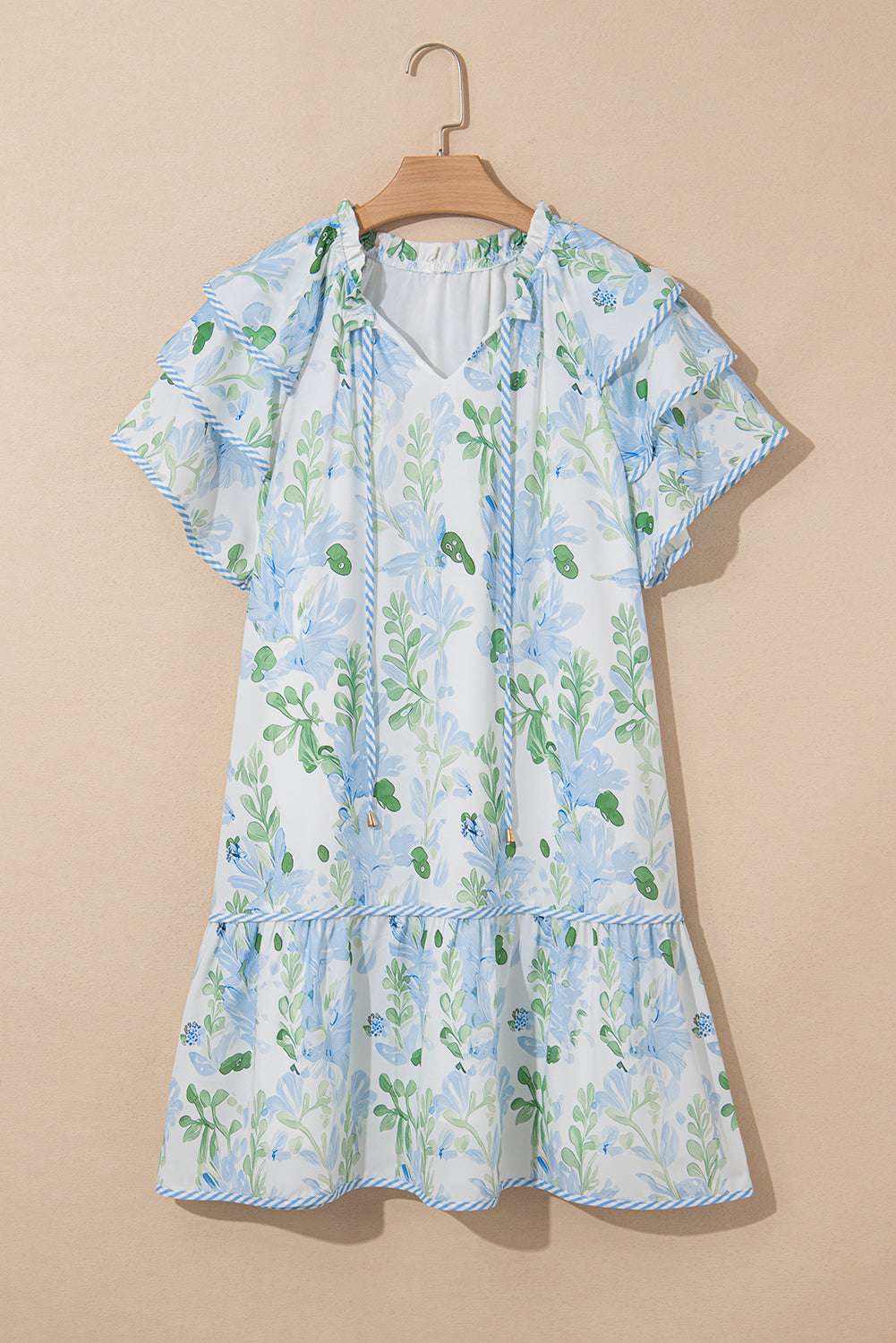 Sky Blue Floral Contrast Edge Ruffle Sleeve Tie Neck Mini Dress 04923e944c569ced-_3