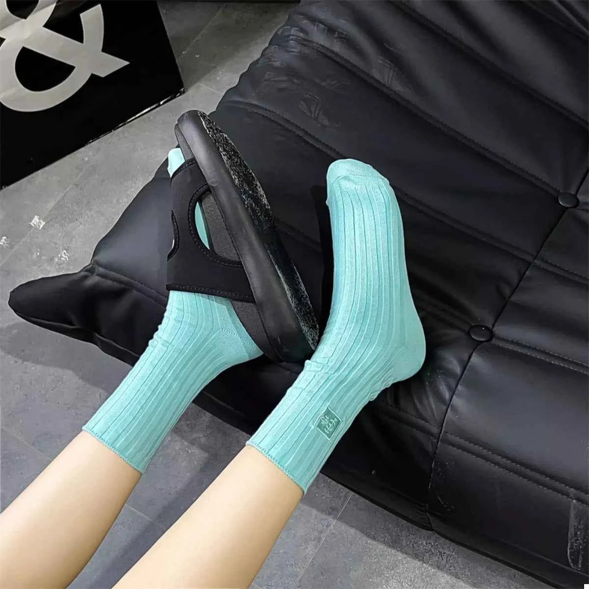 Breathable Ribbed Knit Crew Socks Light Blue One Size 04a7c754-da39-4742-a867-2532a872ed5f-Max-Origin
