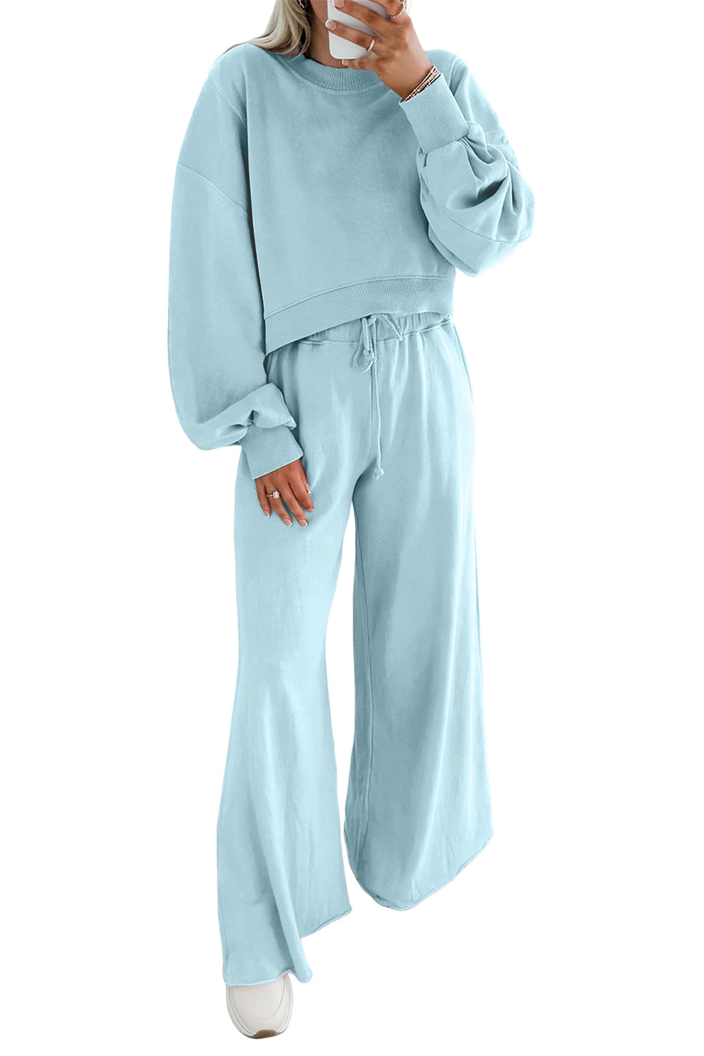 Flamingo Drop Shoulder Crop Pullover Drawstring Wide Leg Pants Set 04a8280786080a94