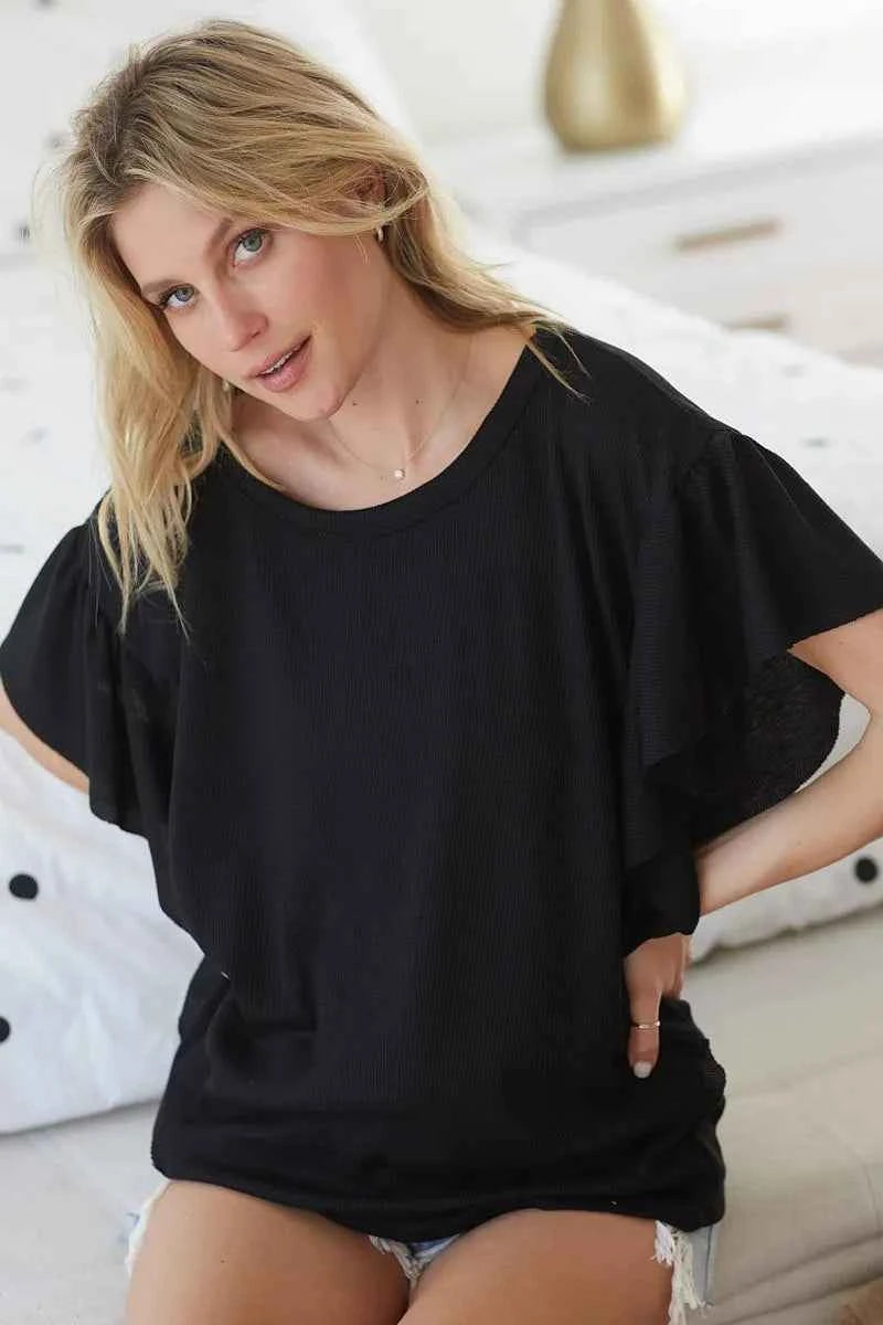 BiBi Thermal Knit with Ruffled Sleeve Top 04a91558757f48b48dbe15f1248408cf-Max-Origin