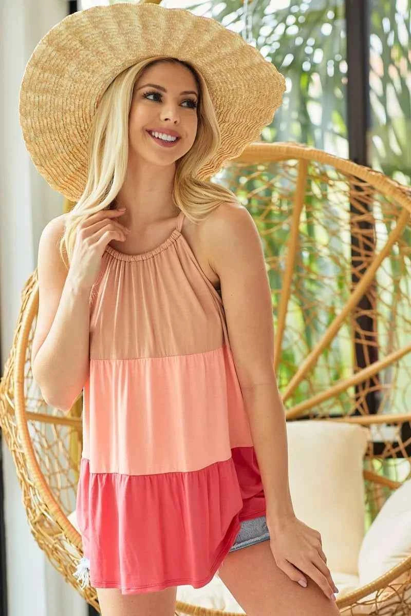 BiBi Rayon Span Jersey Color Block Tiered Halter Neck Cami 04b56d3c66504b3aad1991ecec68eda0-Max-Origin