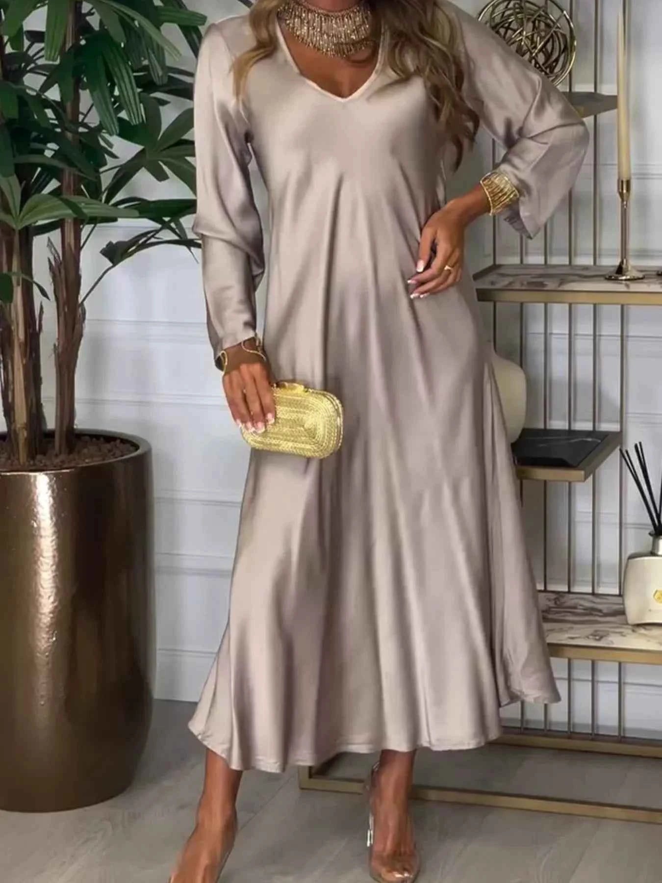 Full Size V-Neck Long Sleeve Midi Dress Plus Size Apricot 04cdf738ecf54b4e93342c117fb39f75-Max-Origin