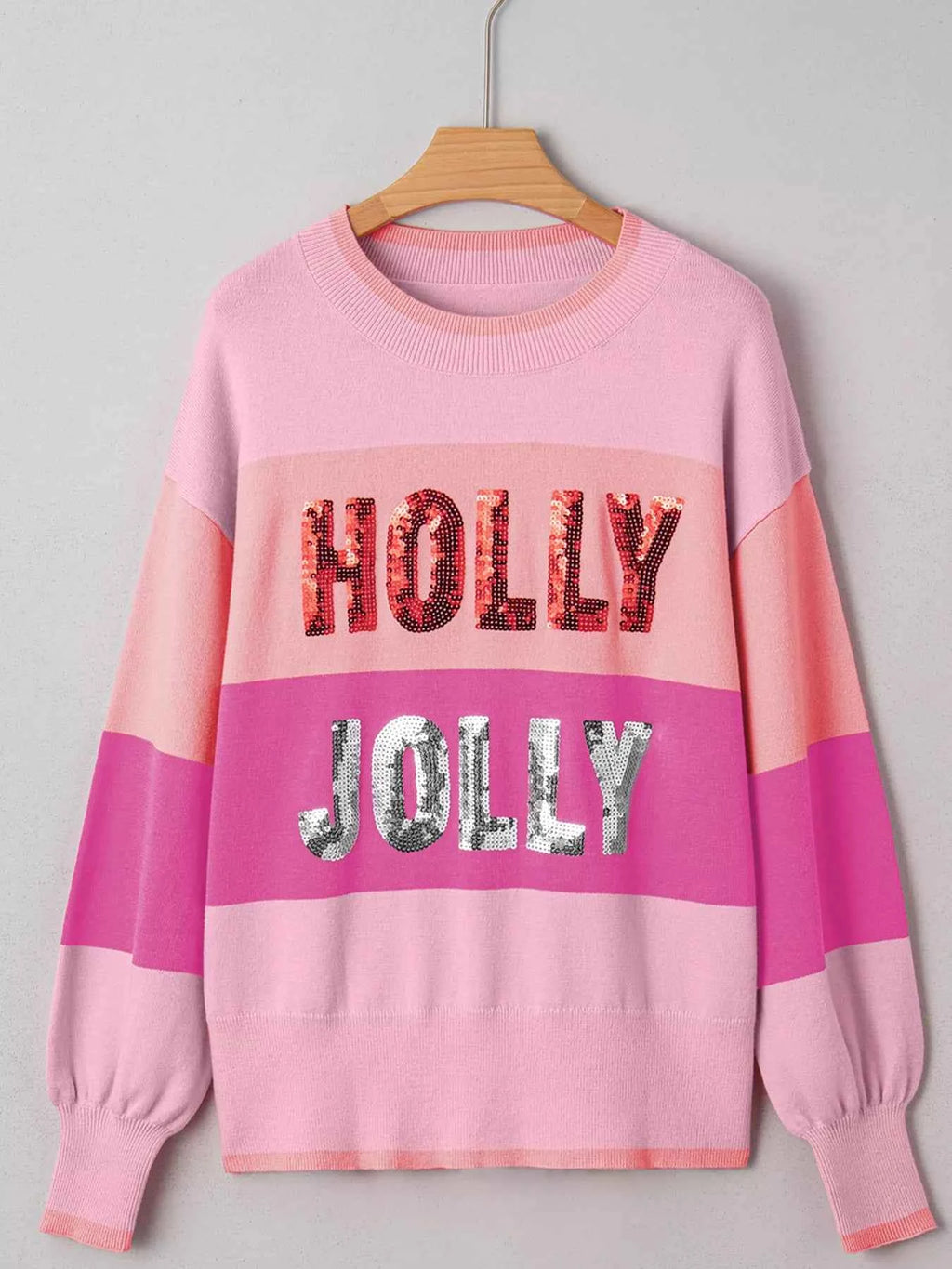 Sequined HOLLY JOLLY Color Block Crew Neck Sweater 05031f9b271b4ad3a7734db08d82ce40-Max-Origin