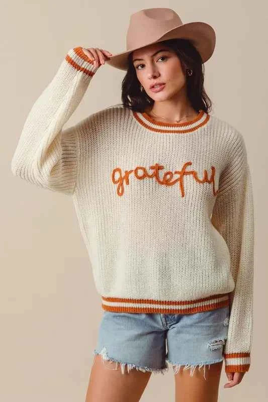 SO ME Thanksgiving Grateful Lettering Stitch Sweater 05157c64391e409b86da23527d5865a2-Max-Origin