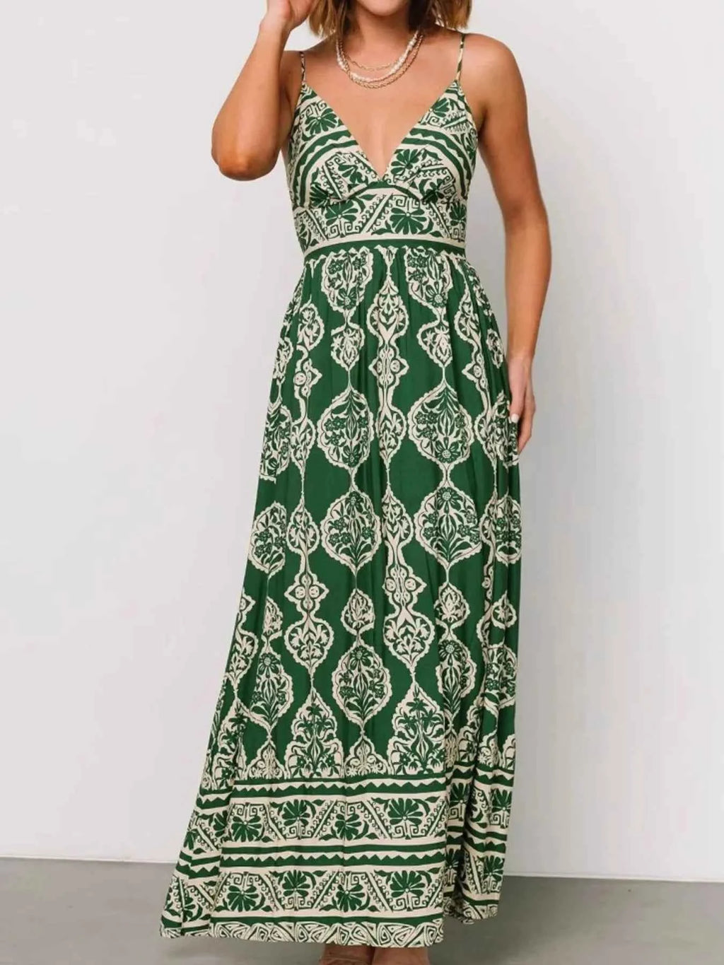 Printed V-Neck Maxi Cami Dress Matcha Green 051655b4-2d58-4e4b-954d-ba492042d676-Max-Origin