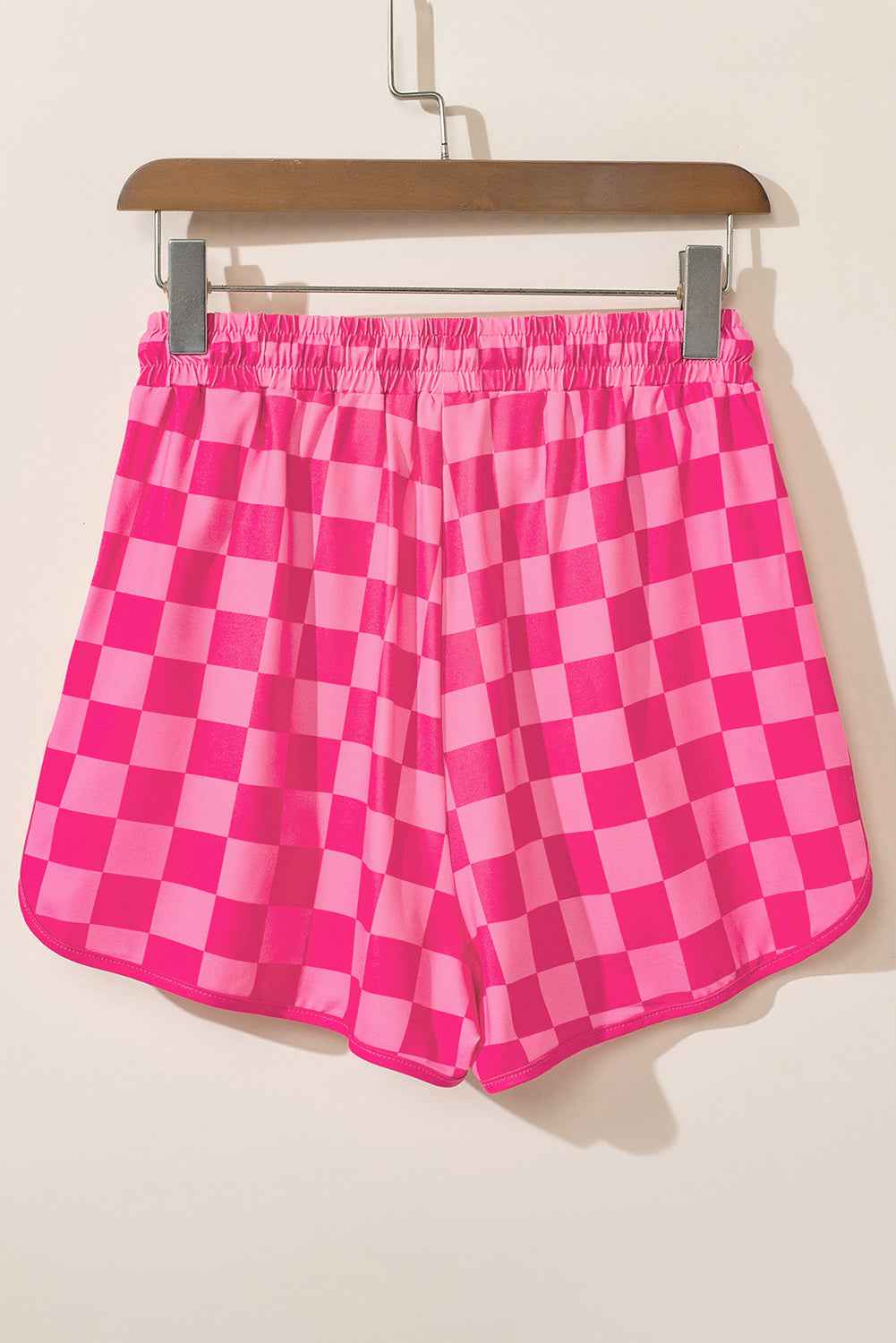Rose Checkered Drawstring Elastic Waist Casual Shorts 0518833b98a21646
